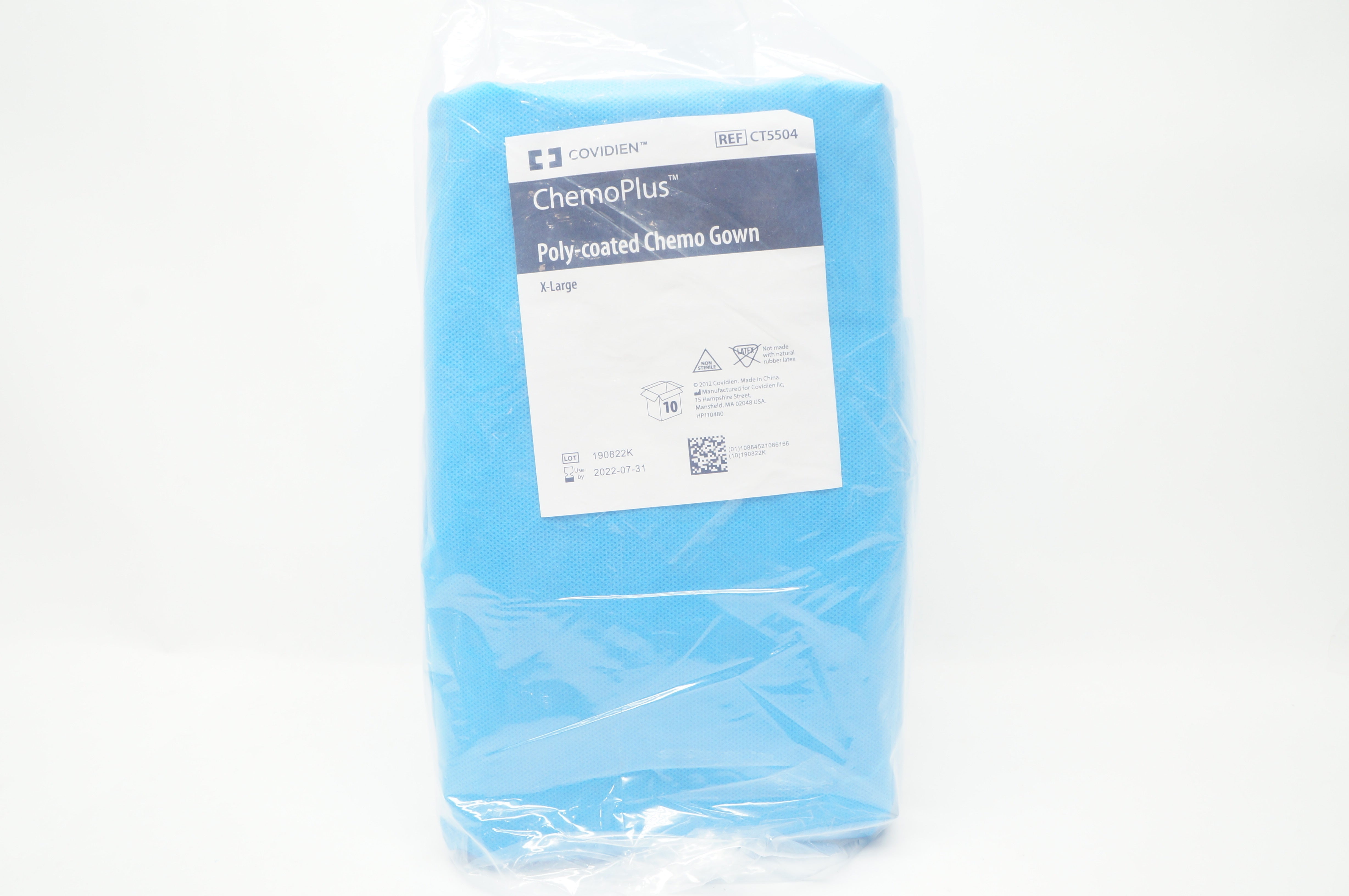 Covidien CT5504 ChemoPlus PolyCoated Chemo Gown, XLarge Pack of 10