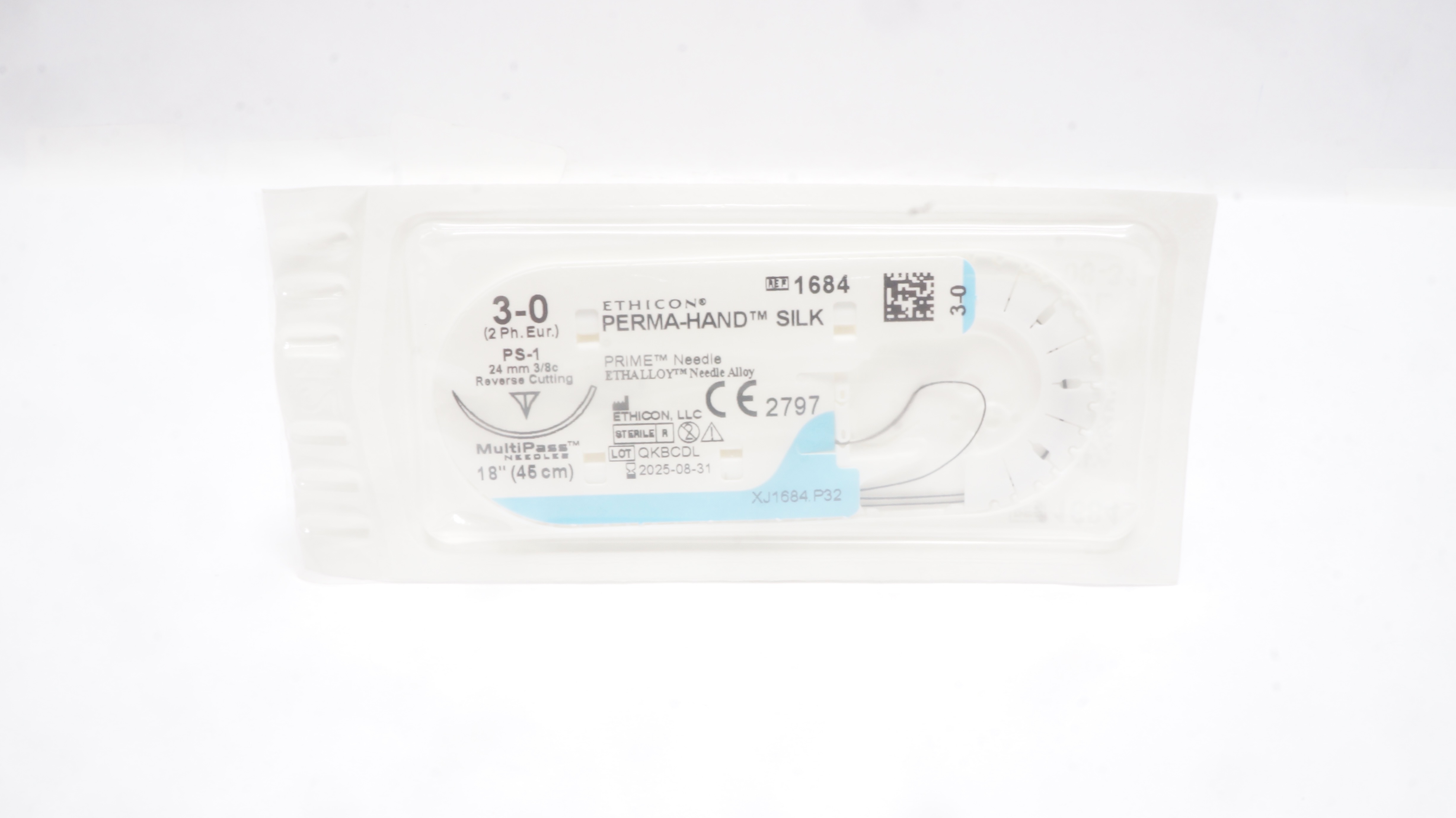 Ethicon 1684 3-0 Perma-Hand Silk Stre PS-1 24mm 3/8c Reverse Cutting, 18 inch