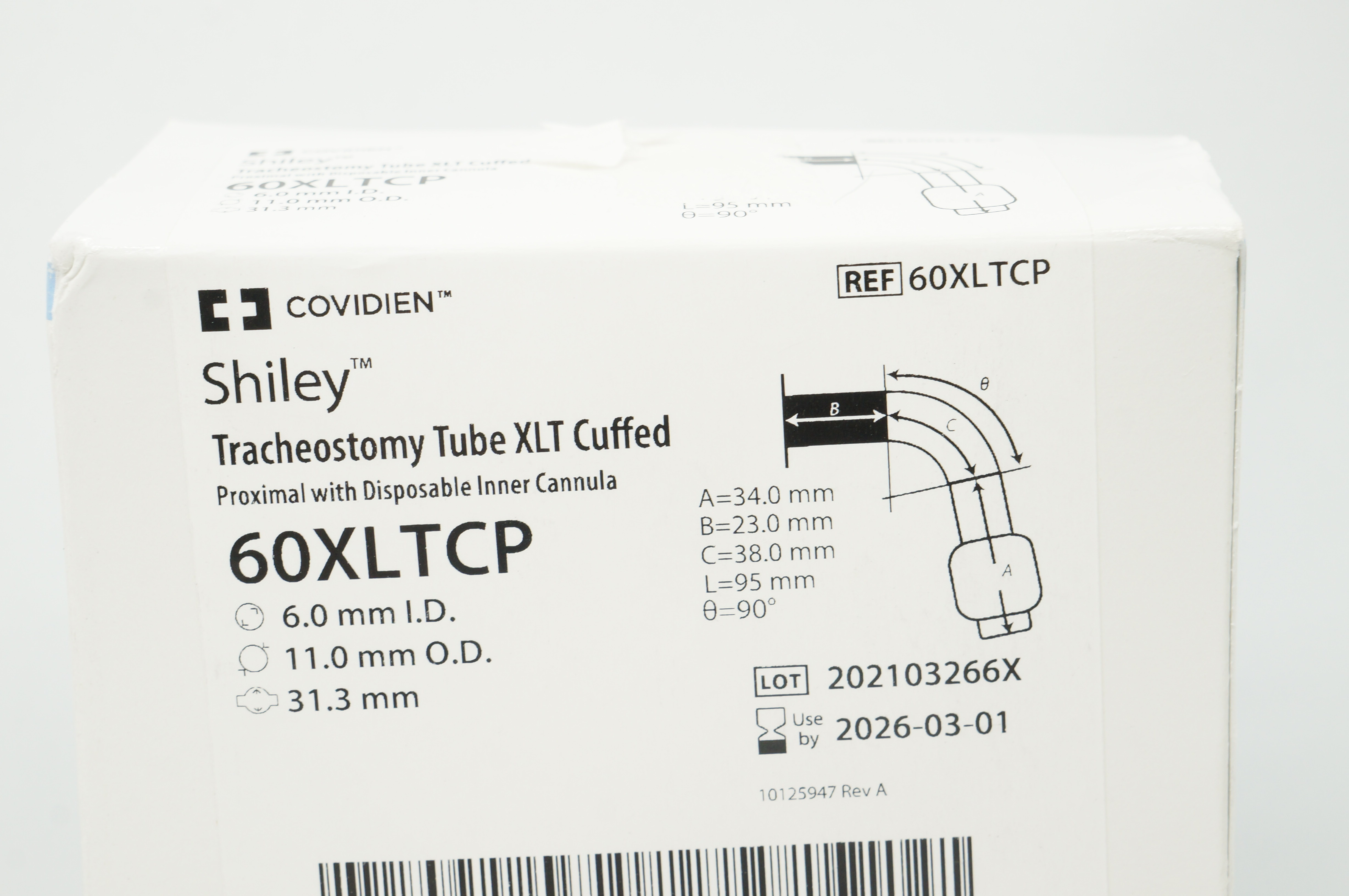 Covidien 60XLTCP Shiley Tracheostomy Tube XLT Cuffed 6.0 ID x 11.0