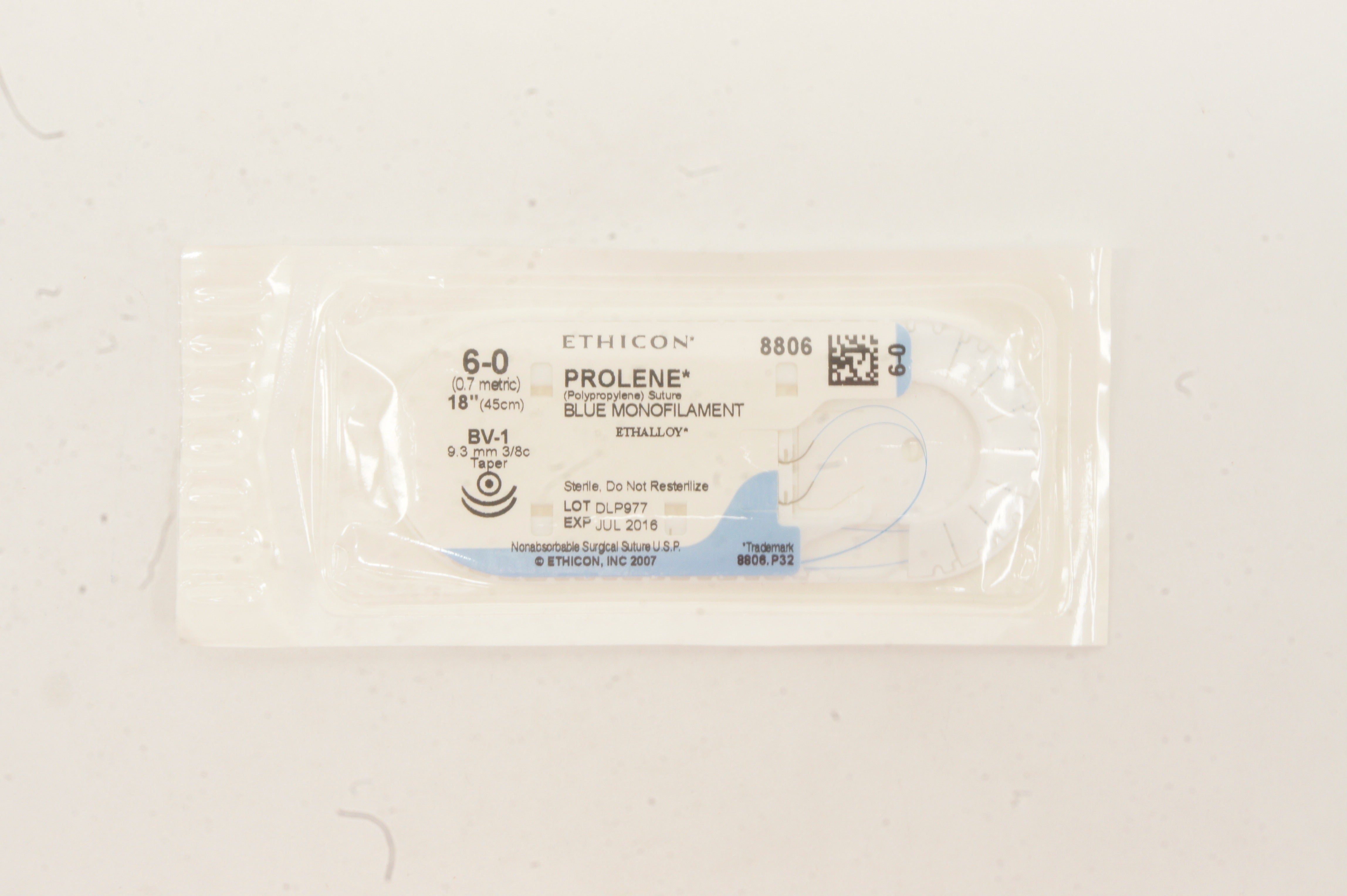 Ethicon 8806 6-0 PROLENE, BV-1 9.3mm 3/8c Taper, Blue Monofilament, 18in. (x)