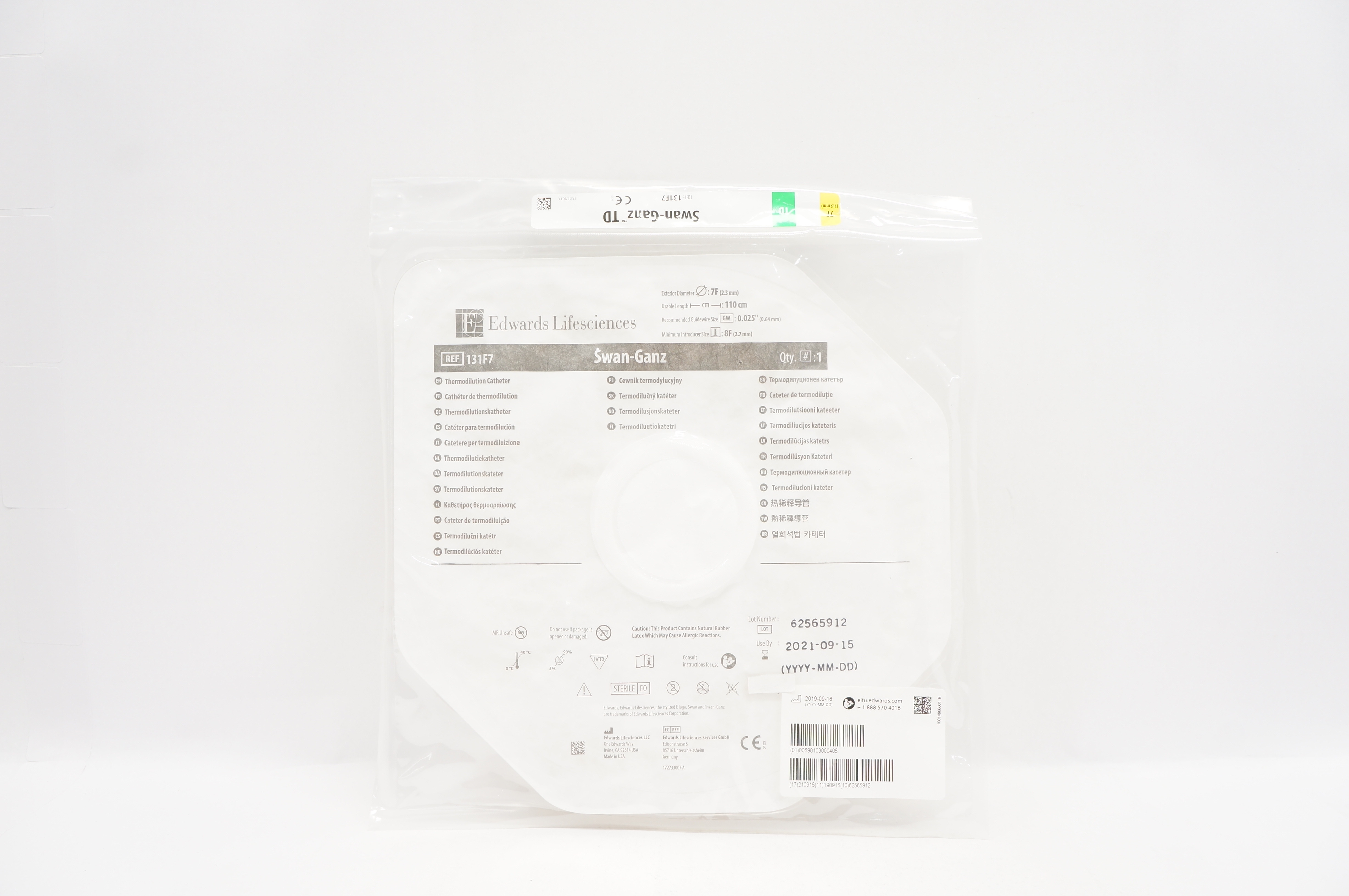 Edwards Lifesciences 131F7 Thermodilution Cath. 7F 110cm 0.025inch (x)