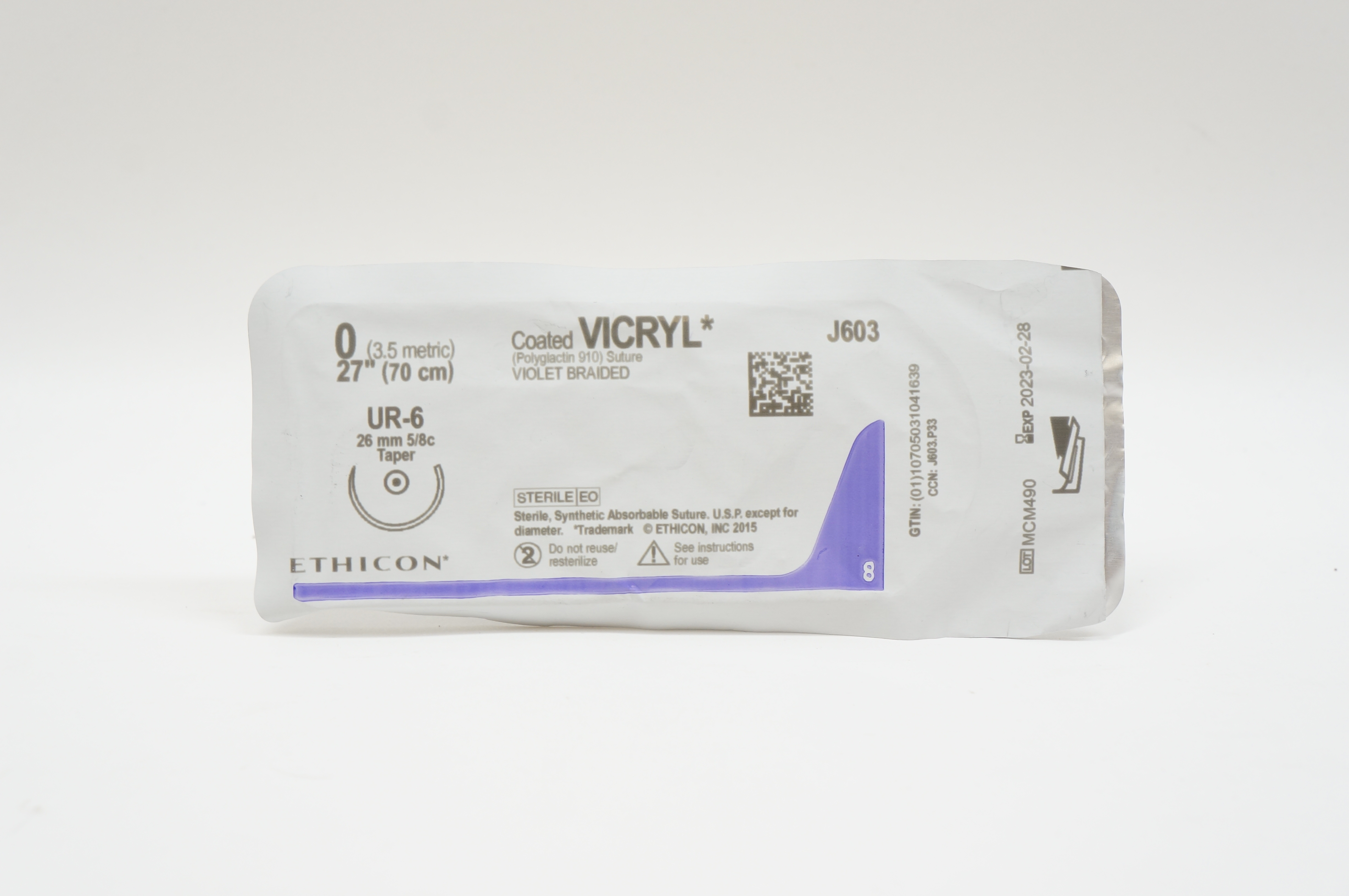 Ethicon J603 0 VICRYL, UR-6, 26mm 5/8c Taper, 27inch