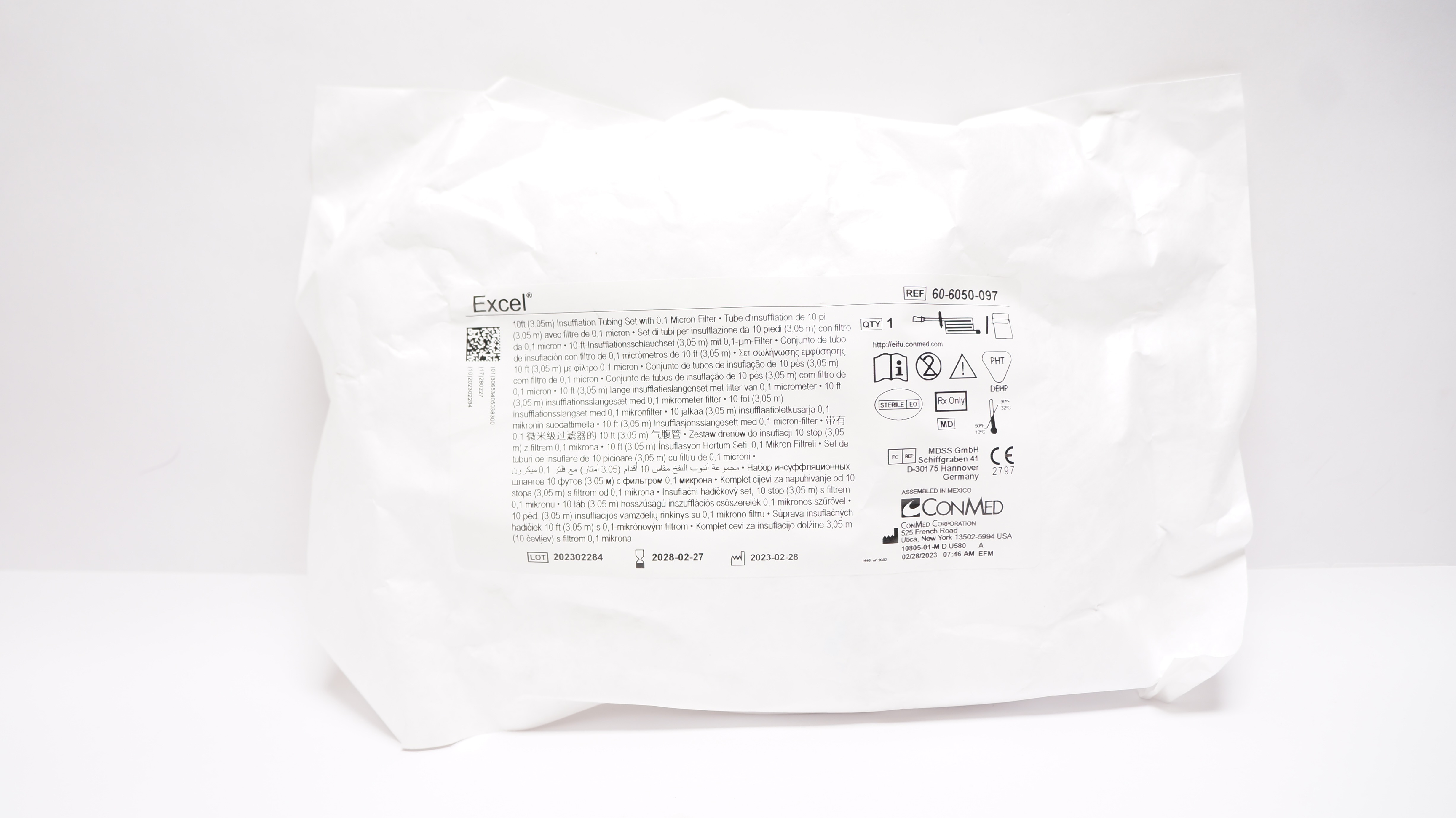 Conmed 606050097 Excel 10 Ft. Insufflation Tubing Set w/0.1 Micron Filter