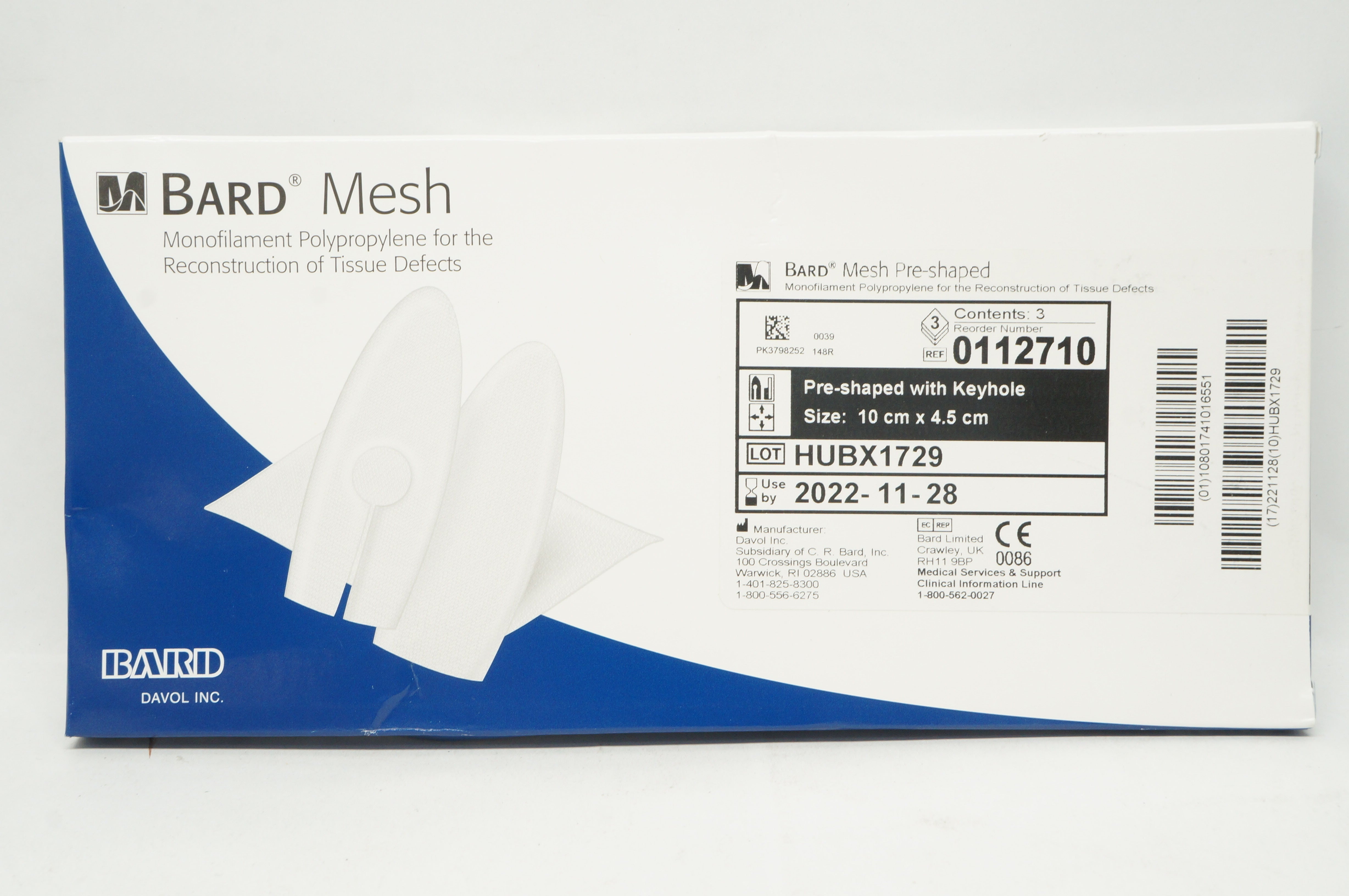 Bard 0112710 Mesh Pre-shaped Monofilament Knitted 10cm x 4.5cm - Box of 3