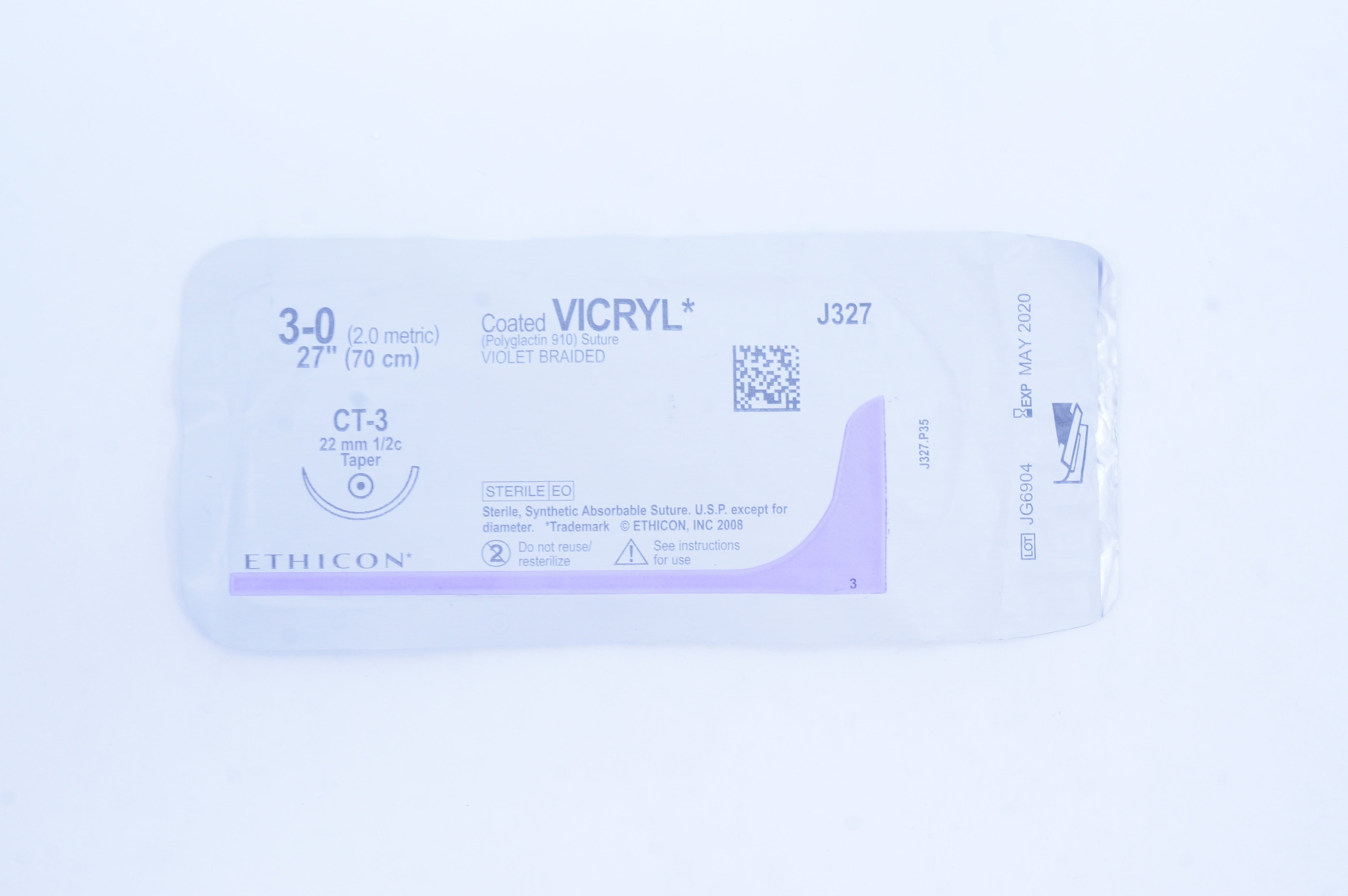 Ethicon J327 3-0 Coated VICRYL Stre CT-3 22mm 1/2c Taper, 27inch (x)