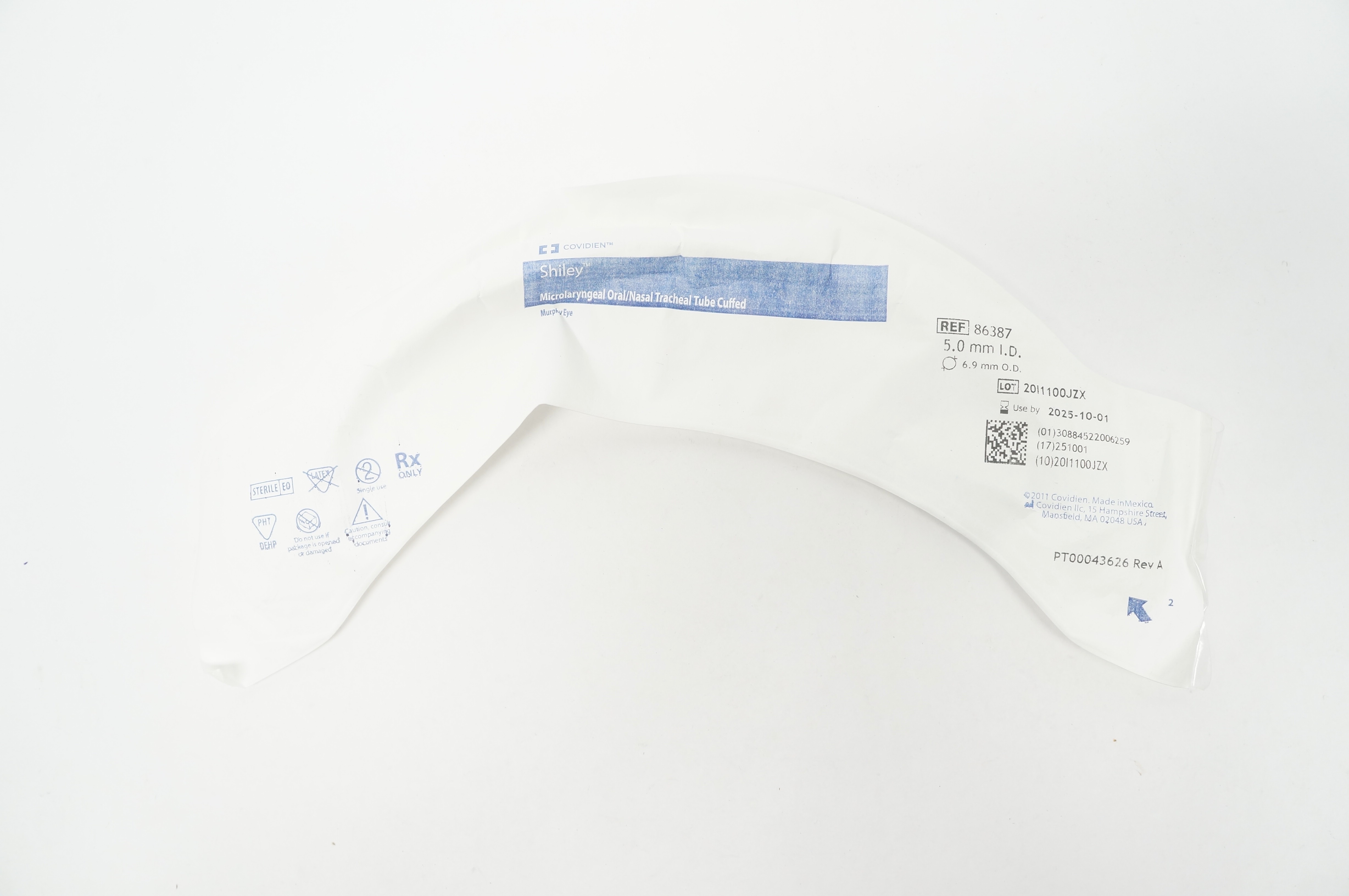 Covidien 86387 Shiley Microlaryngeal Oral/Nasal Tracheal Tube 5.0 ID x 6.9mm OD