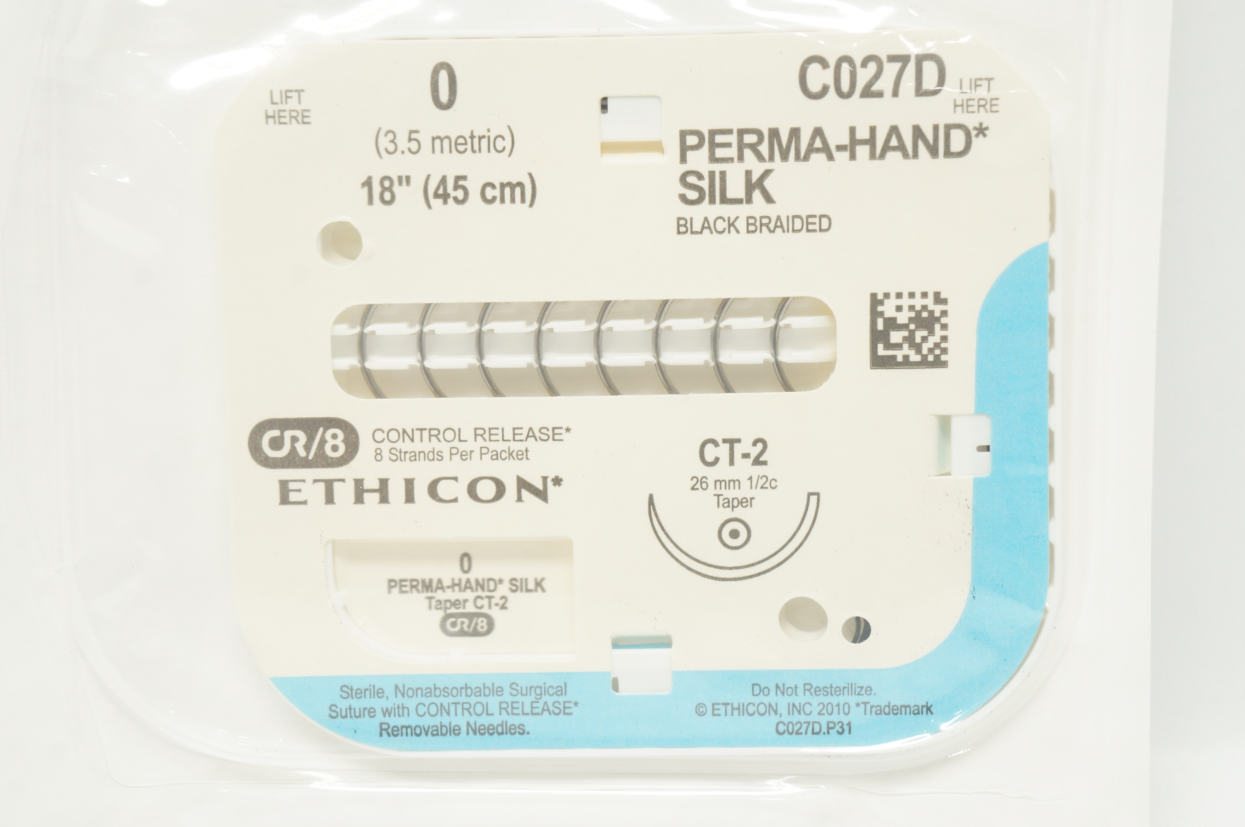 Ethicon C027D 0 Perma-Hand Silk CT-2 26mm 1/2c Taper 18inch