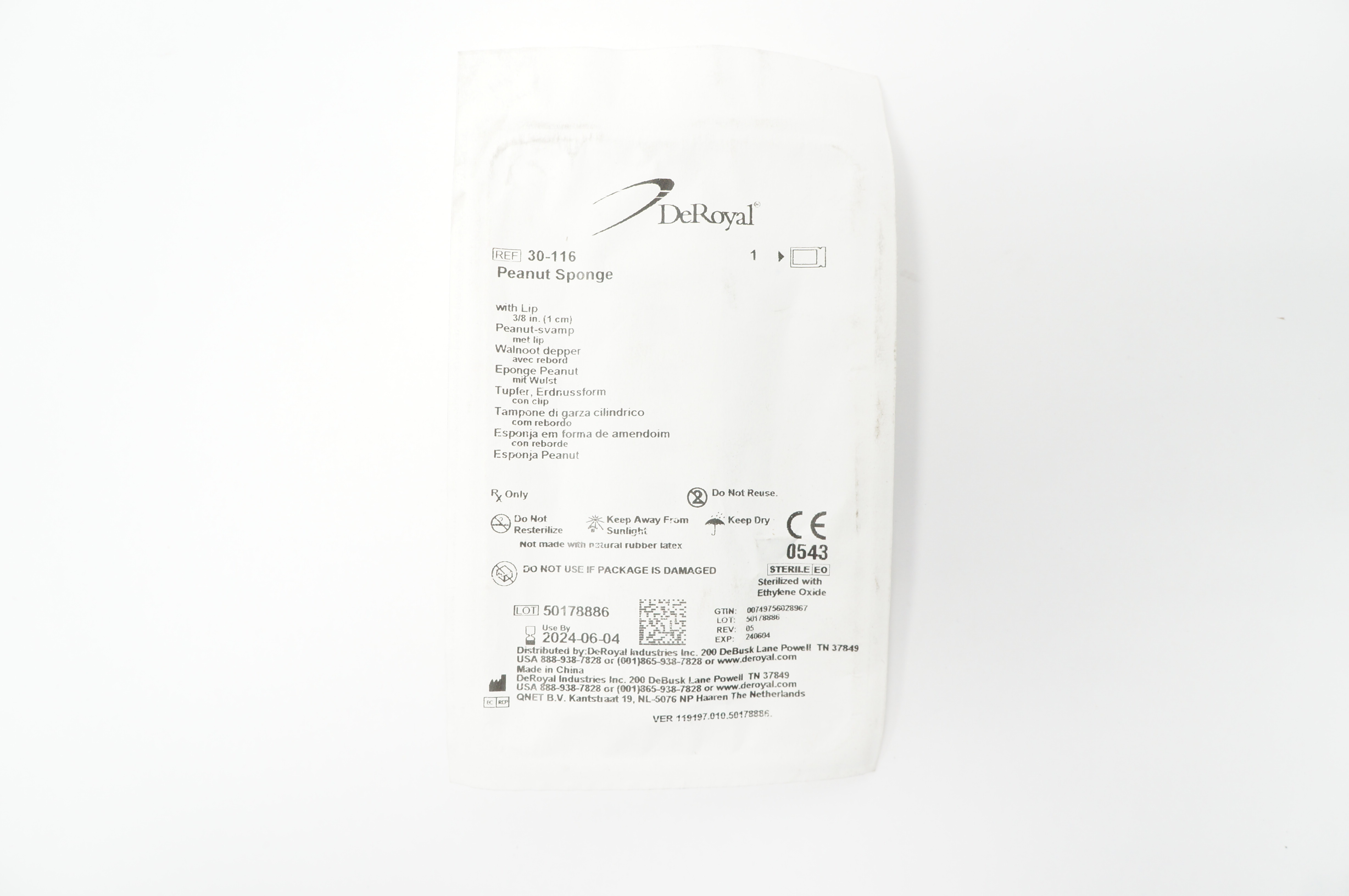 DeRoyal 30-116 Peanut Sponge with Lip 3/8inch