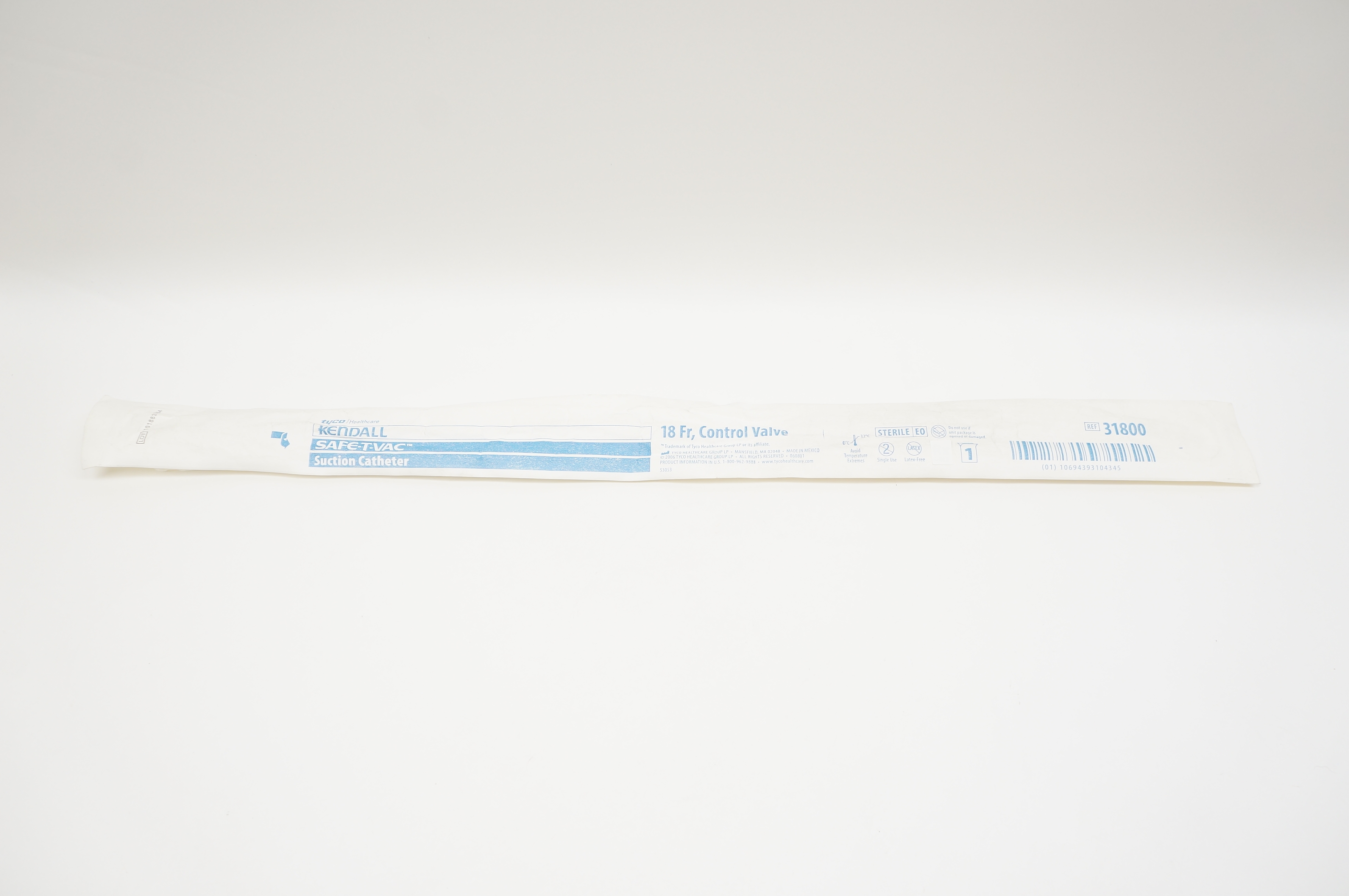 Tyco 31800 Kendall Safe-T-Vac Suction Cath. 18Fr., Control Valve