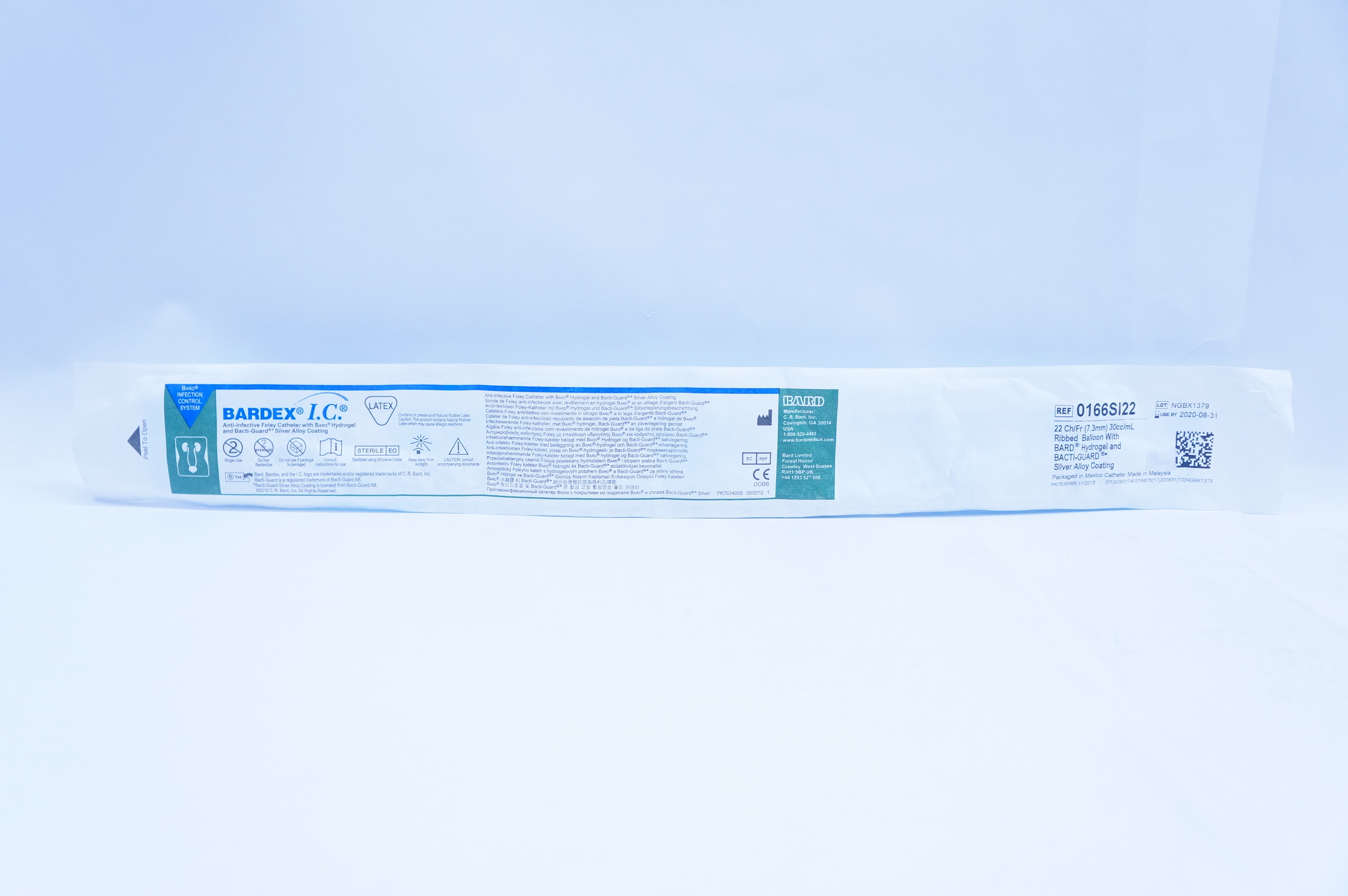 Bard 0166SI22 Anti-Infective Foley Cath. 22Fr. 30mL Ribbed Balloon (x)