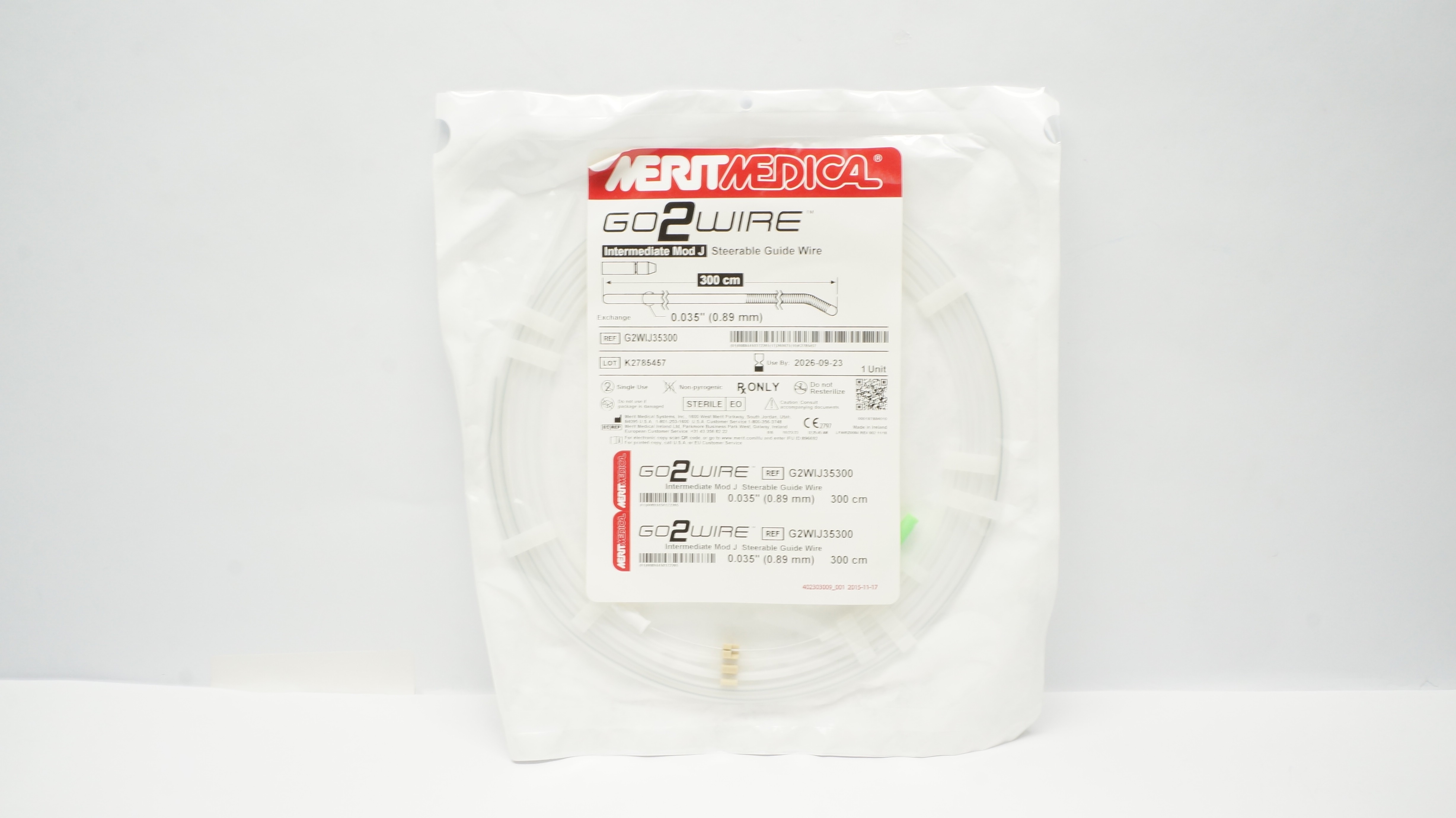 Merit Medical G2WIJ35300 GO2WIRE Intermediate Mod J Steerable Guide Wire 300cm