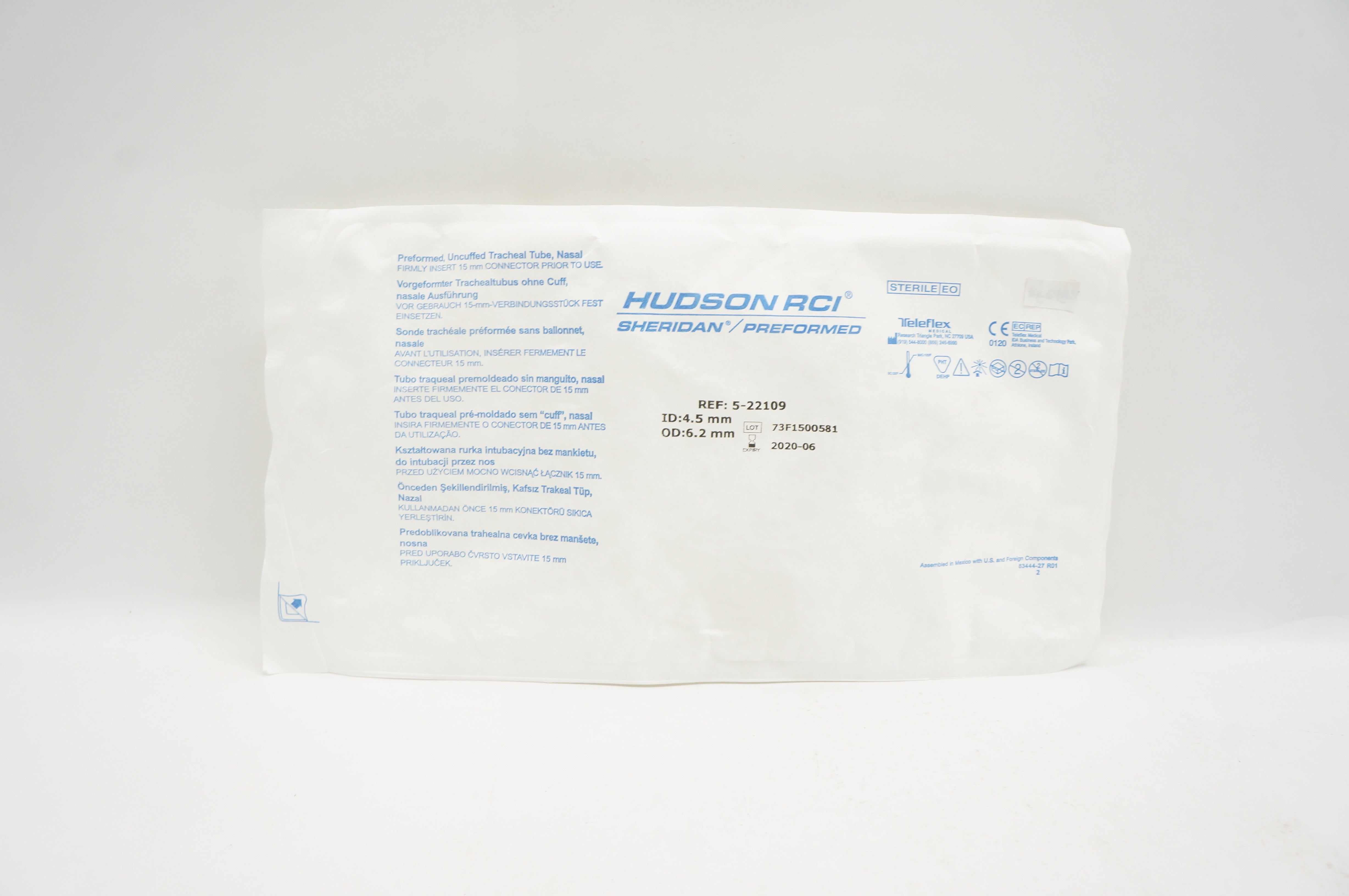 Teleflex 5-22109 HUDSON RCI Preformed,Uncuffed Tracheal Tube 4.5 x 6.2mm (x)