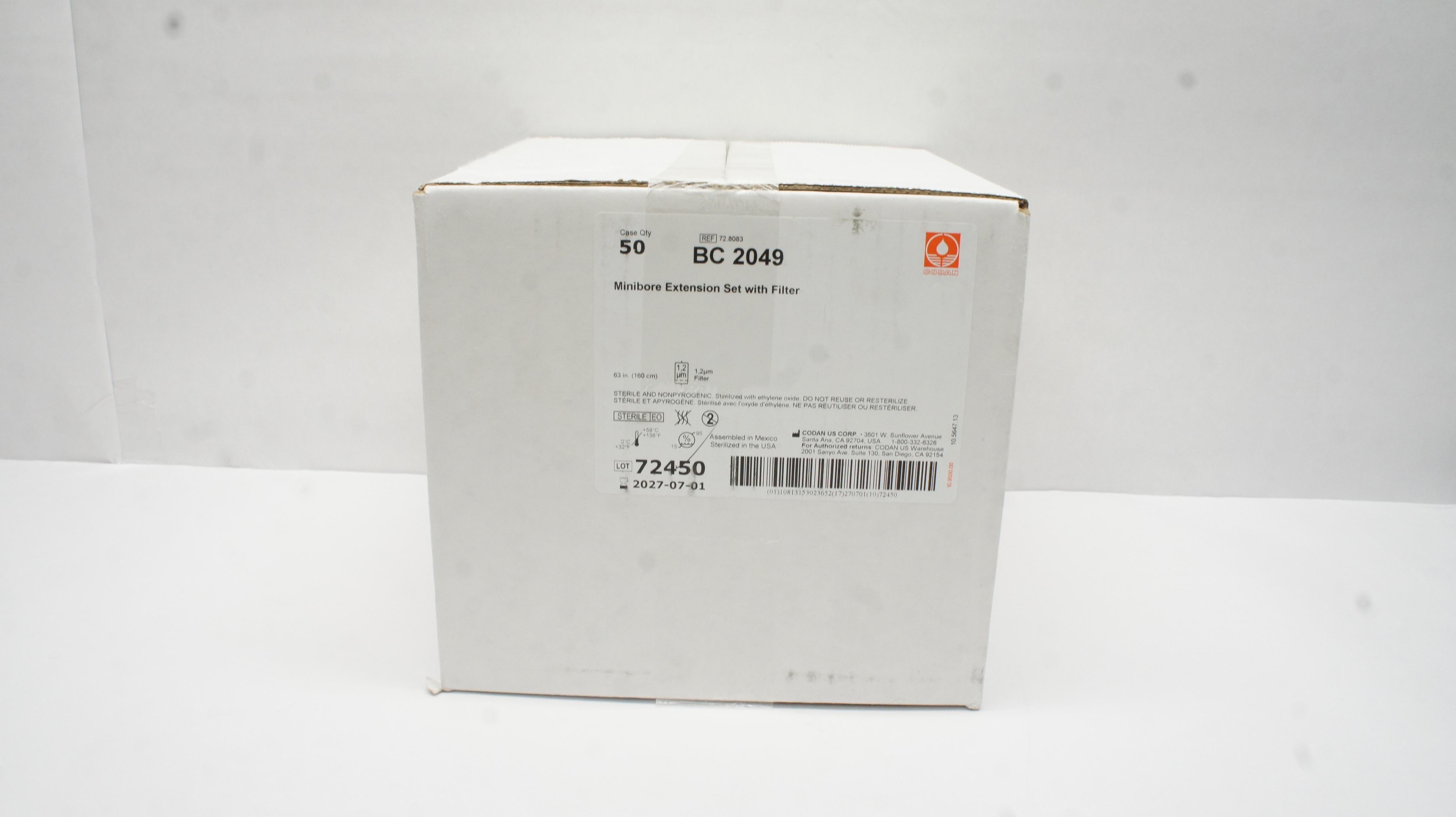 Codan 72.8083 Minibore Extension Set With Filter 63 inch x 1.2µm - Case ...