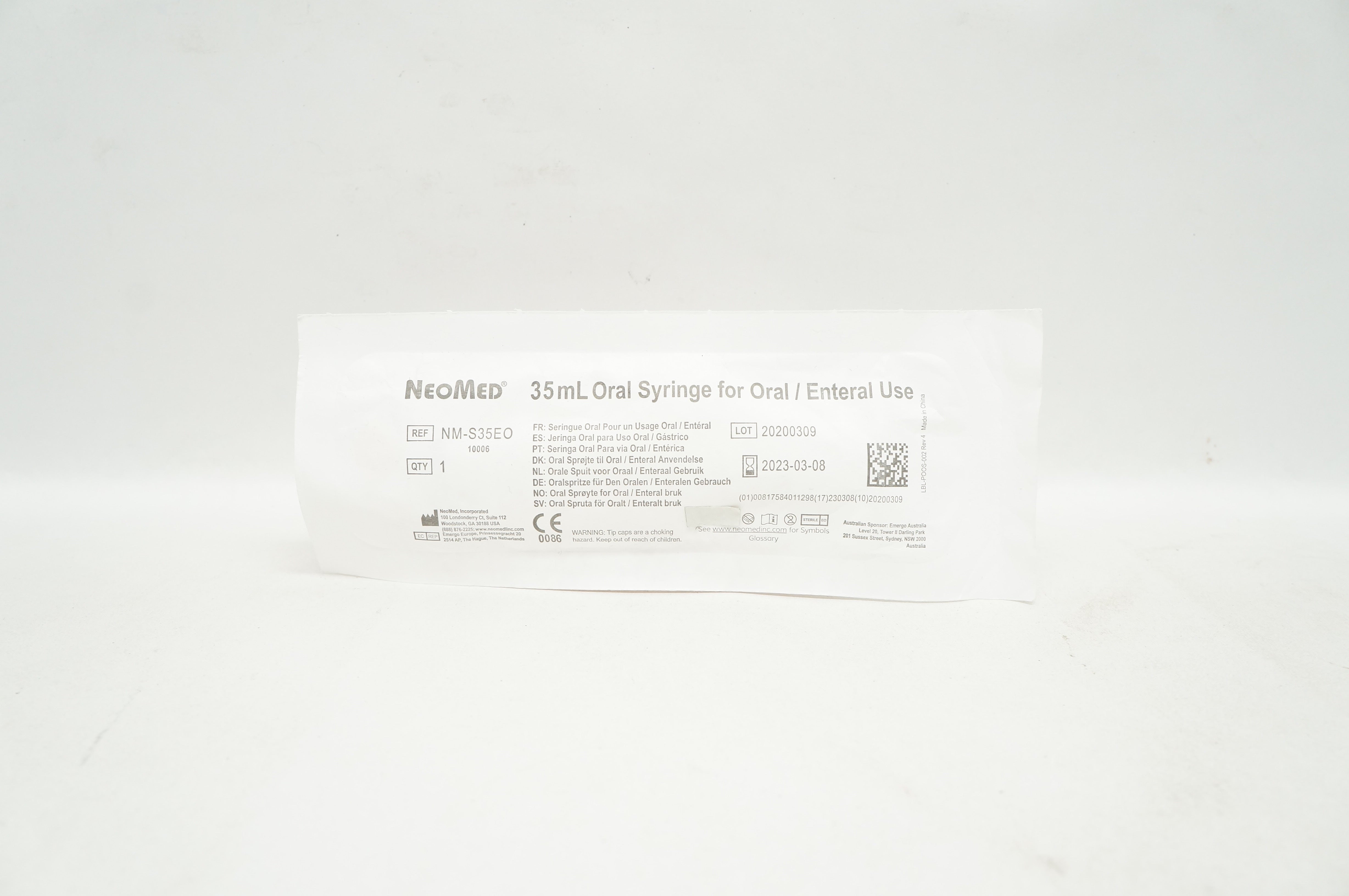 NeoMed NM-S35EO 35mL Oral Syringe for Oral/Enteral Use