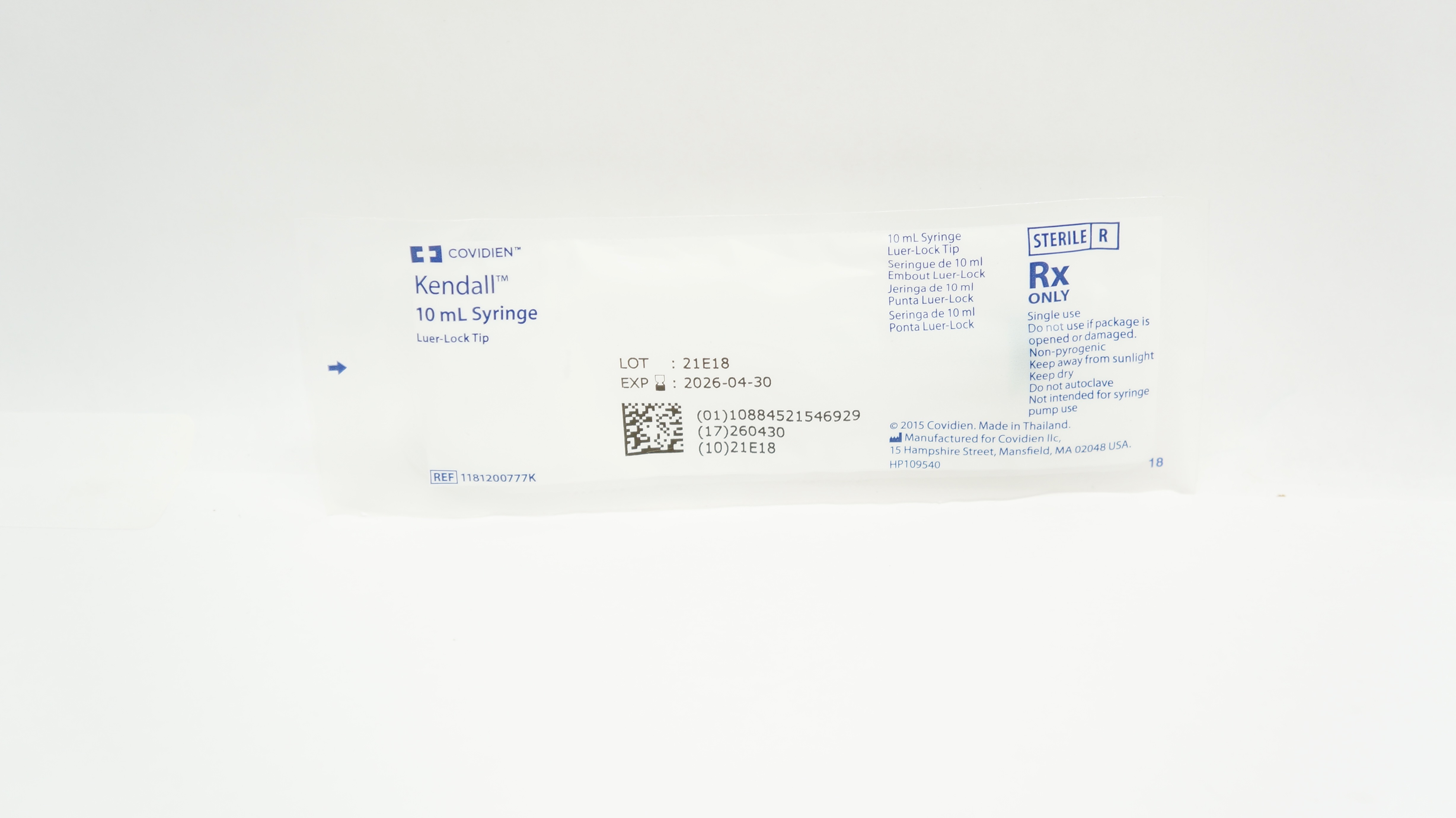 Covidien 1181200777K Kendall Syringe, Luer Lock Tip, 10mL