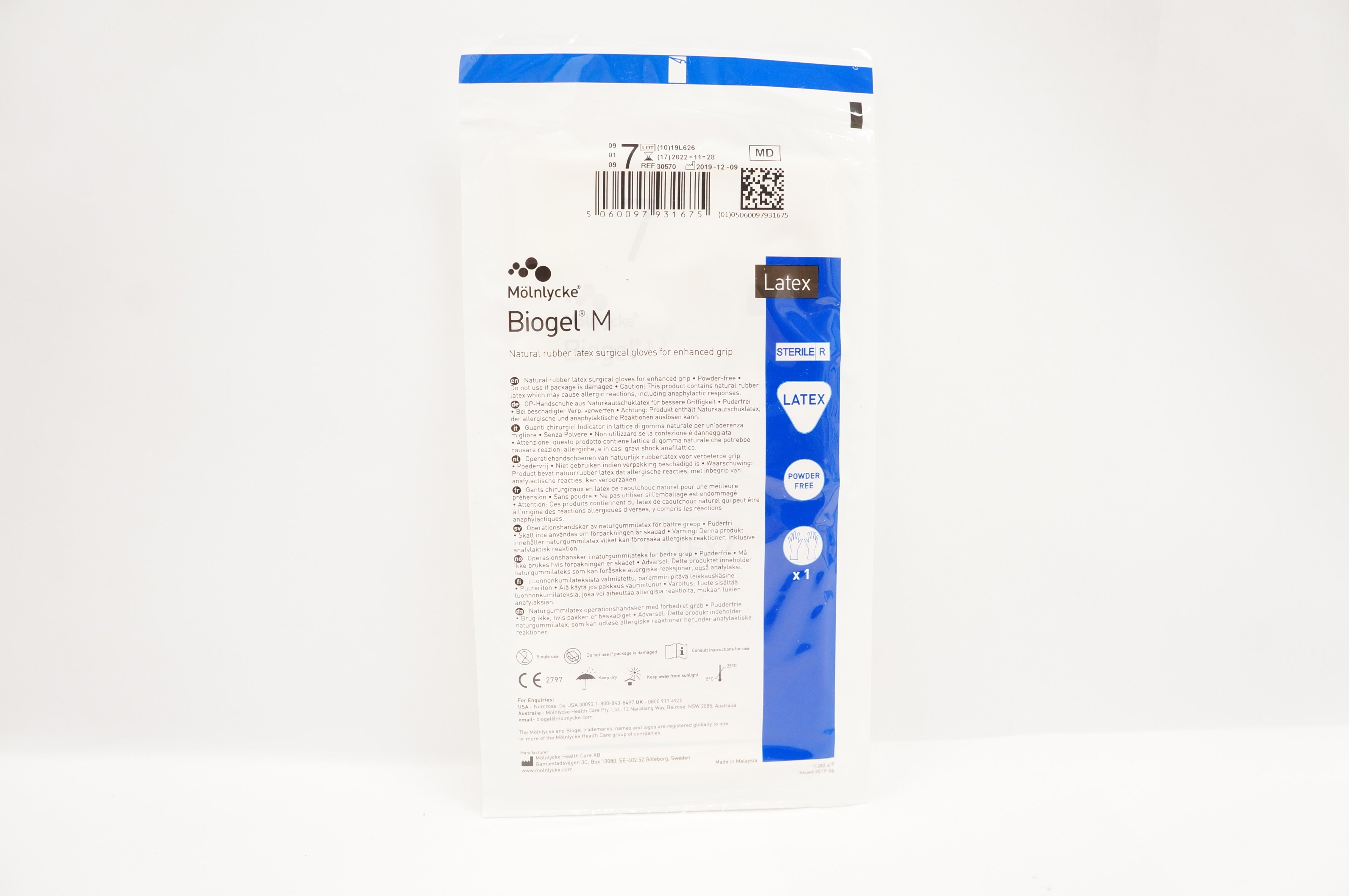 Mölnlycke Health Care 30570 Latex Biogel M Surgical Gloves Size 7