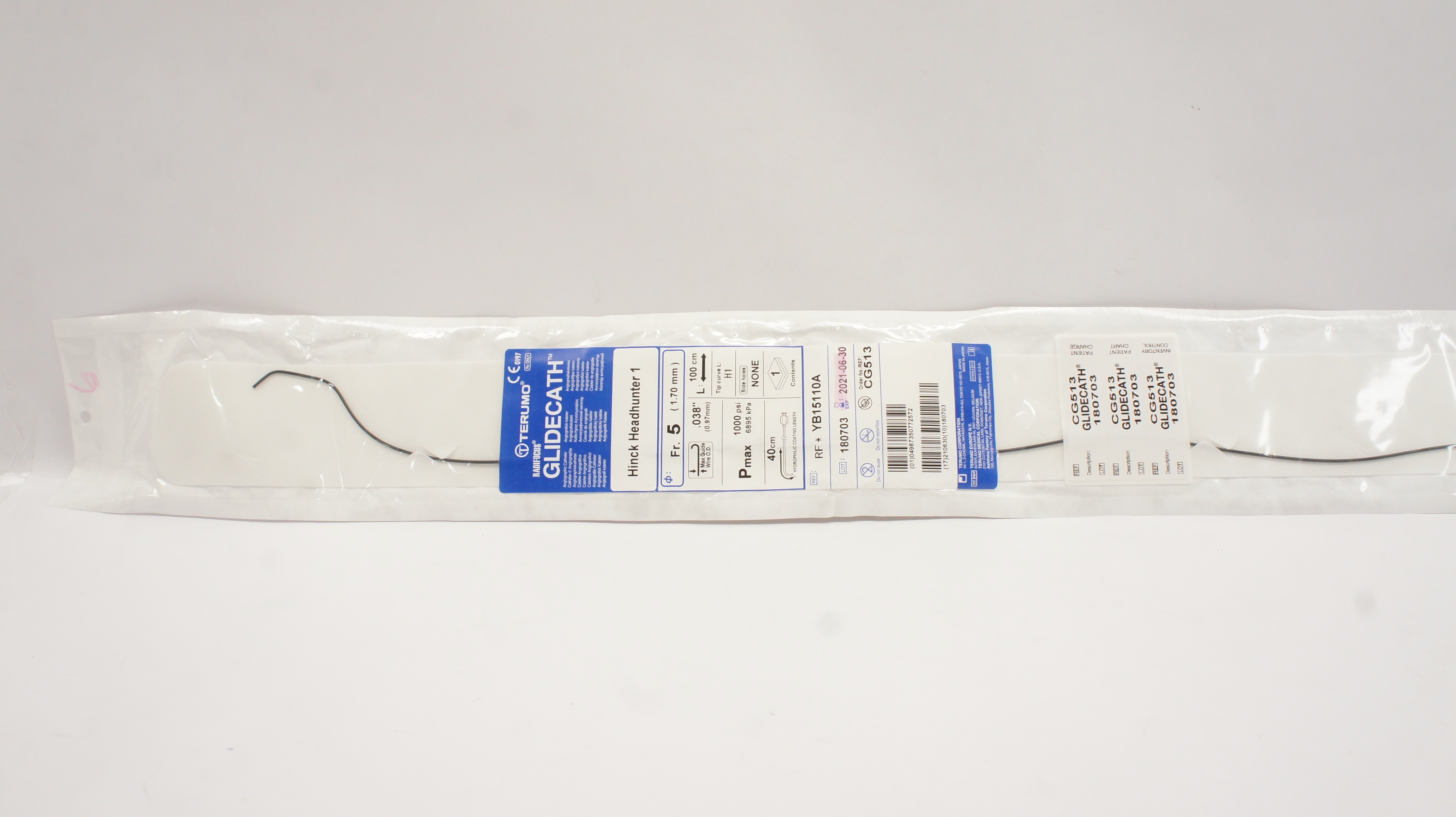 Terumo YB15110A Radifocus Glidecath Hick Headhunter 1 5Fr x 100cm x 0.038in (x)