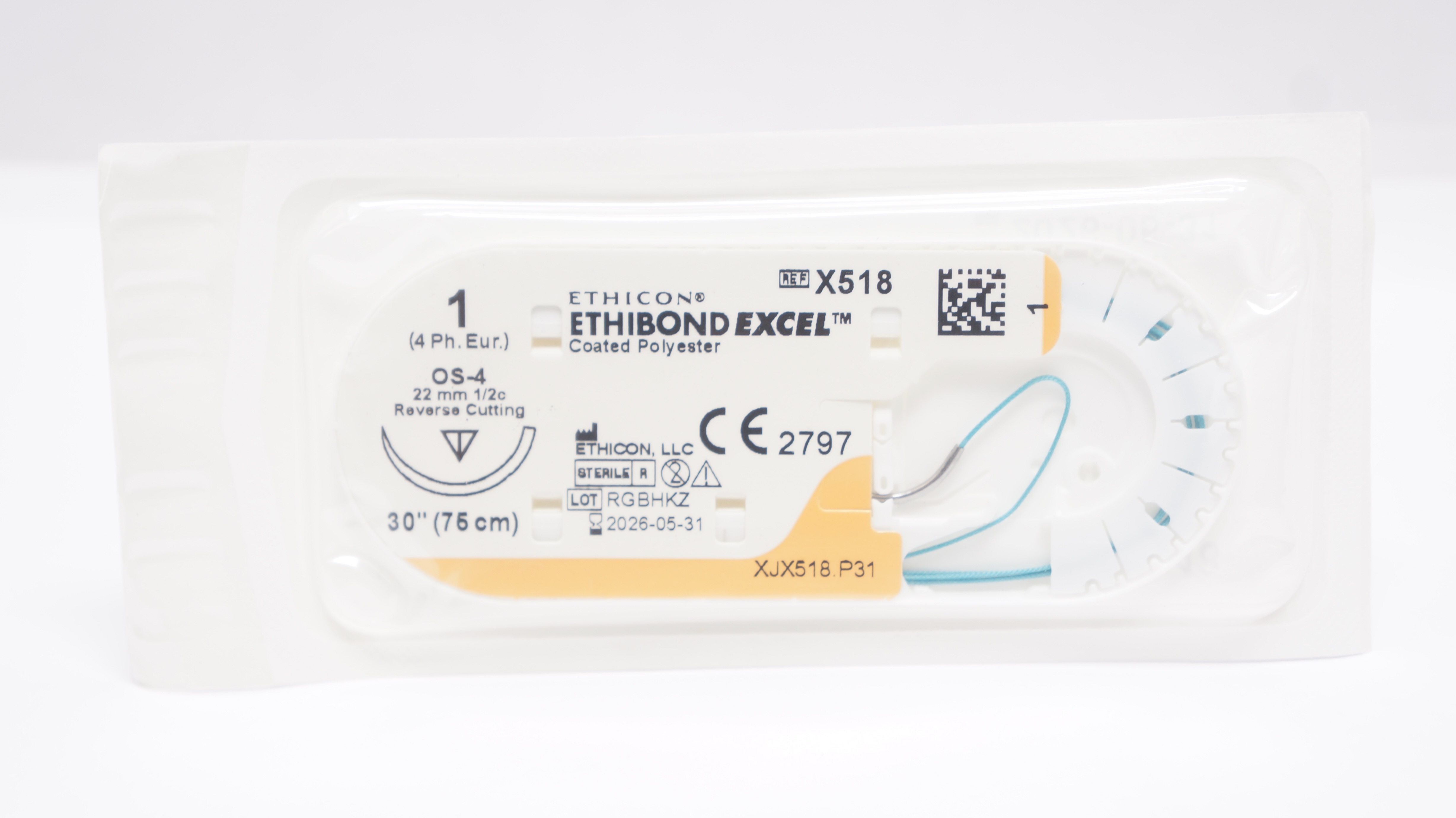 Ethicon X518 1 ETHIBOND EXCEL, OS-4, 22mm 1/2c Reverse Cutting, 30inch