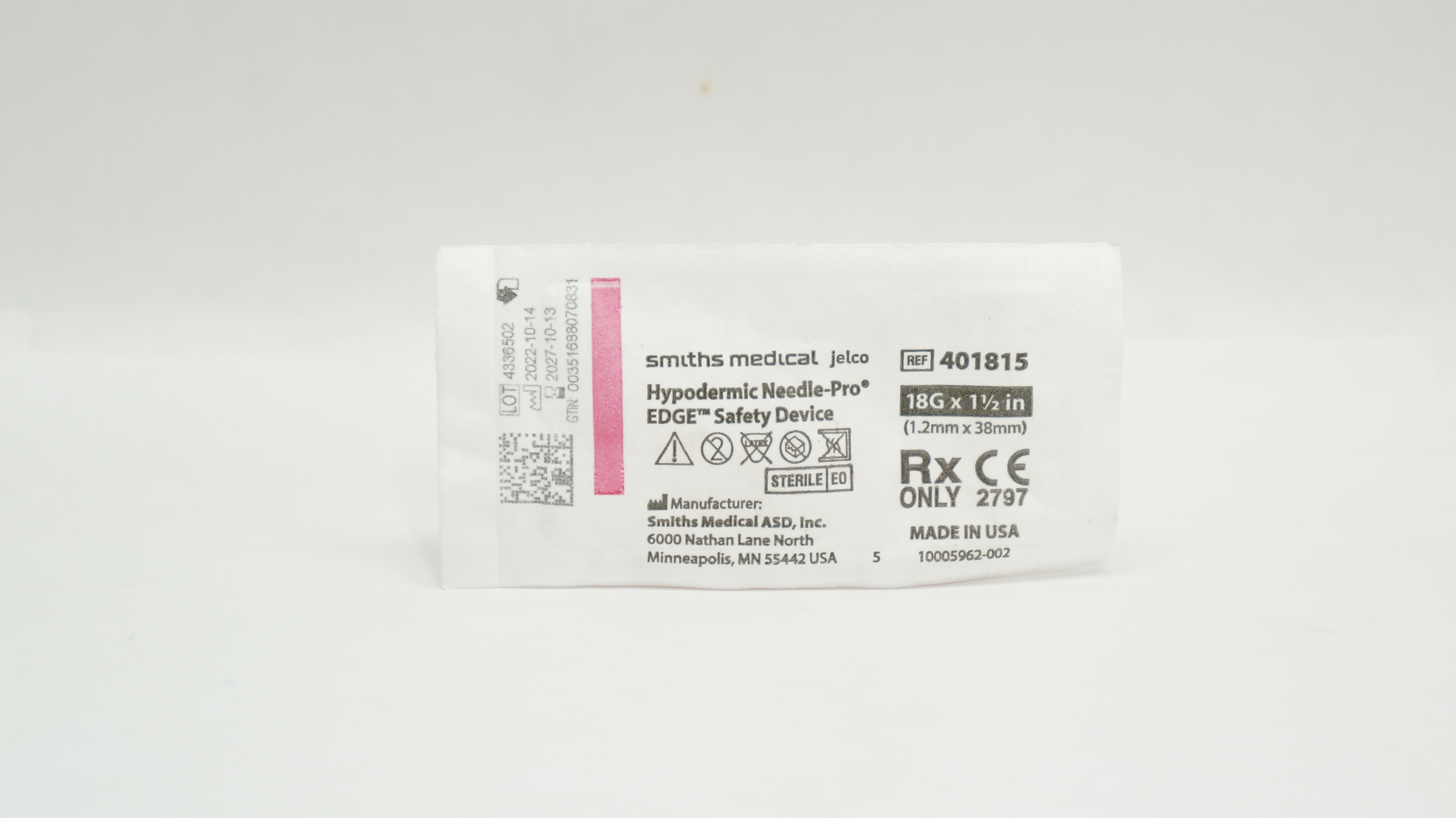 Smiths Medical 401815 Jelco Hypodermic Needle-Pro Safety Device 18G x 1 ...