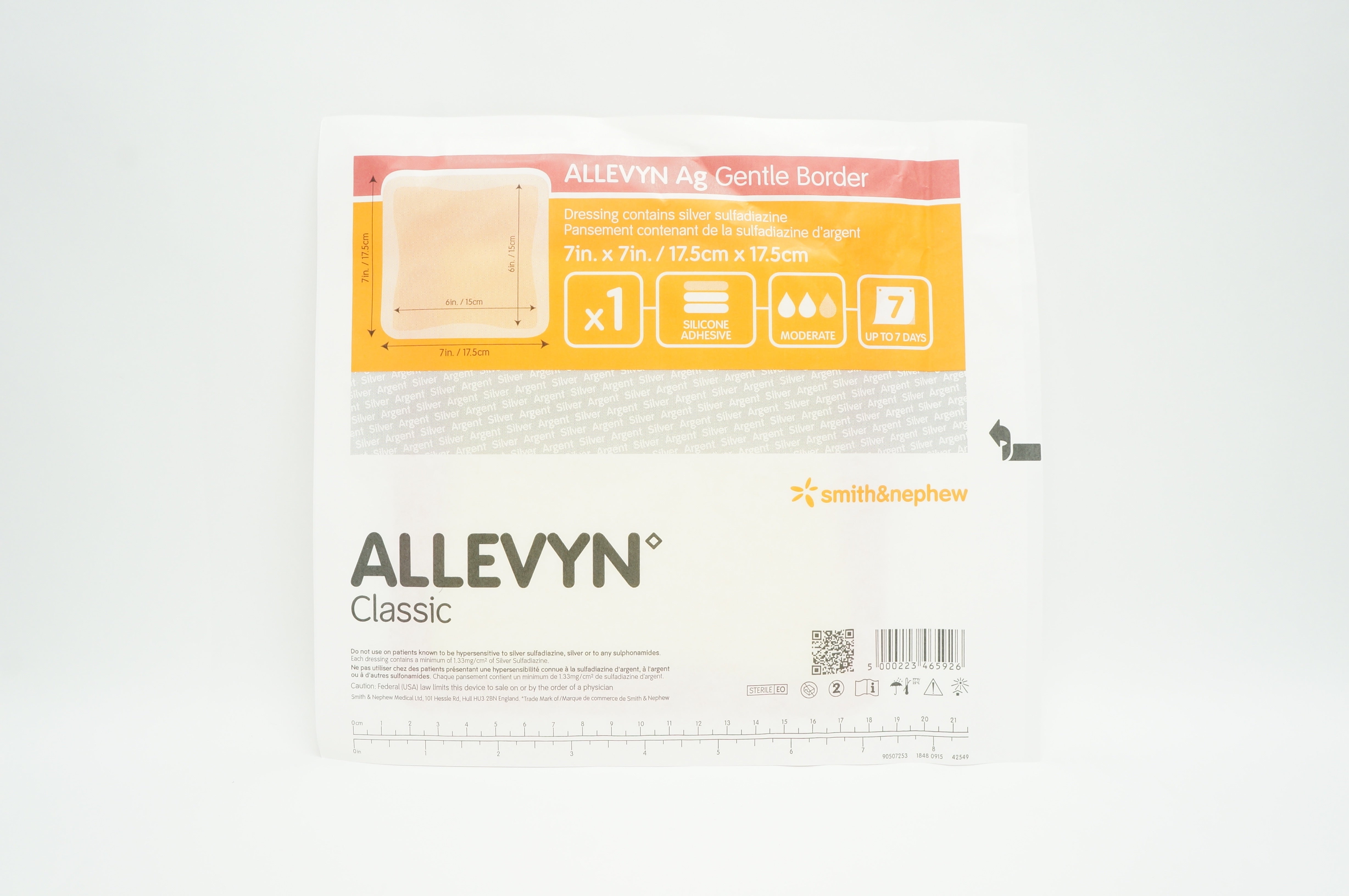 Smith&Nephew 66800454 ALLEVYN Ag Gentle Border 7inch x 7inch