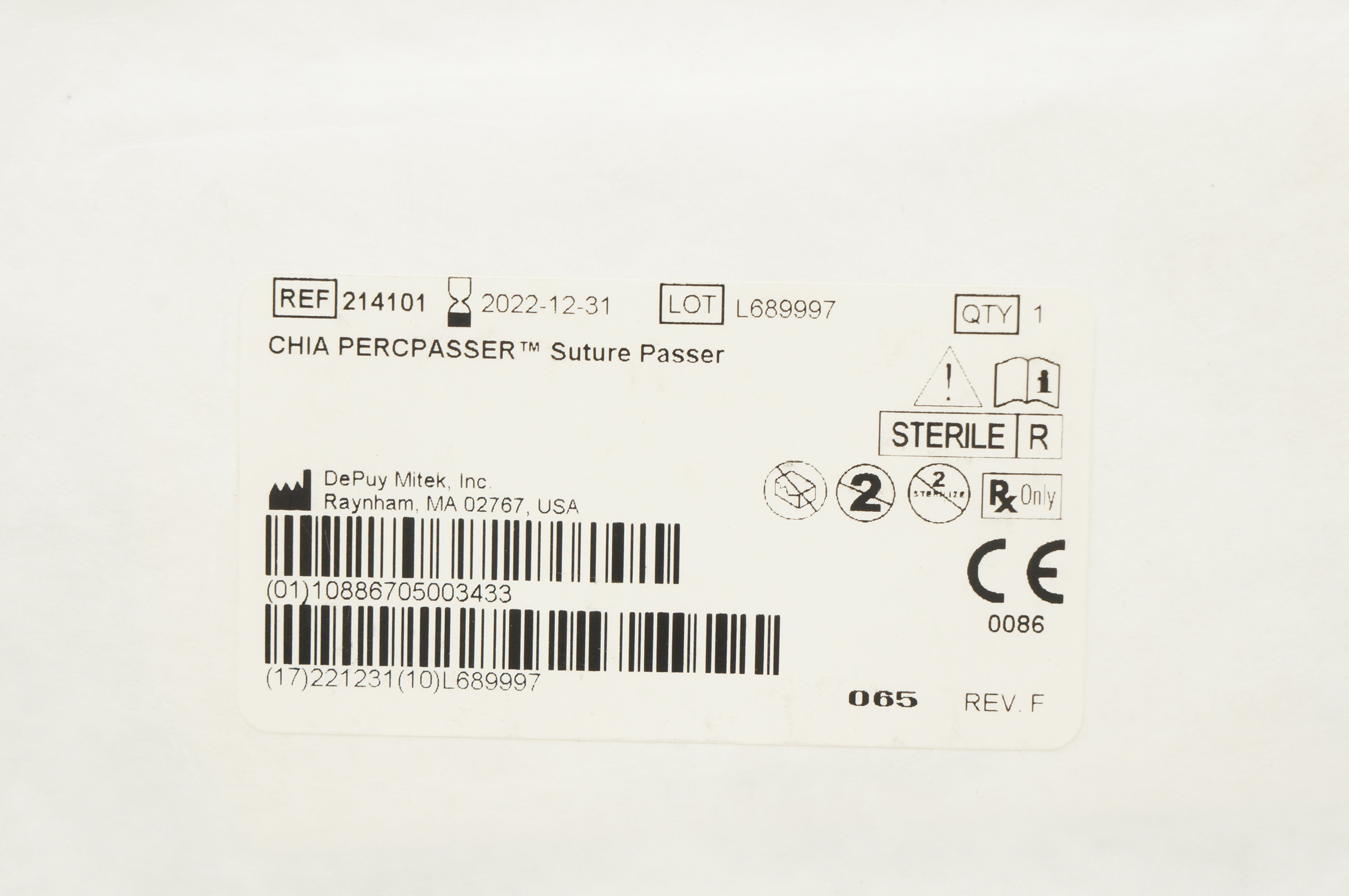 ひよっこS DePuy 214101 Mitek CHIA PERCPASSER Stre Passer