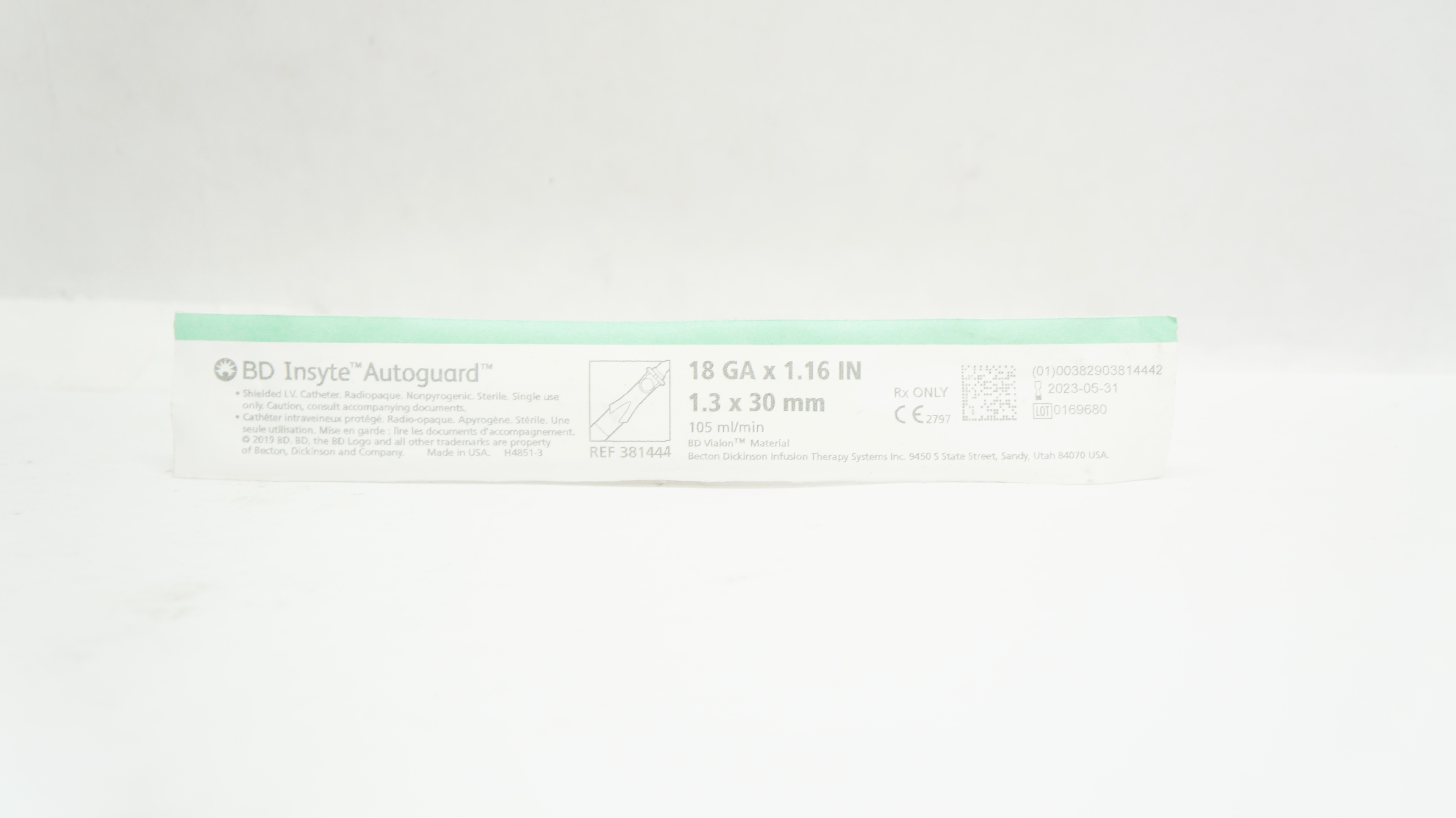 BD 381444 Insyte Autoguard Shielded I.V. Cath. 18Ga x 1.16 inch 105 ml/min (x)