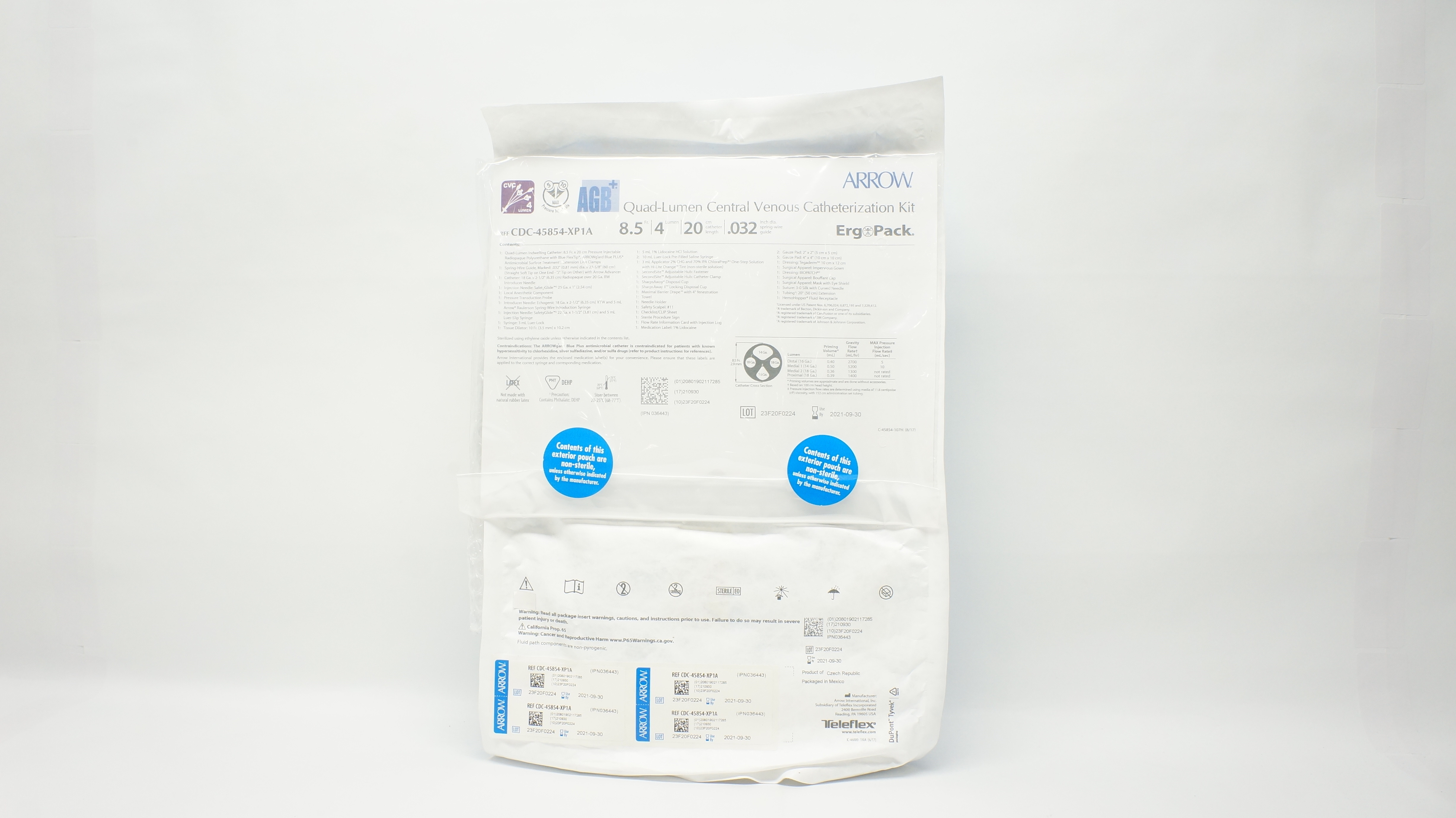 Arrow CDC-45854-XP1A Quad-Lumen Central Venous Cath. 8.5inch, 4 Lumen (x)