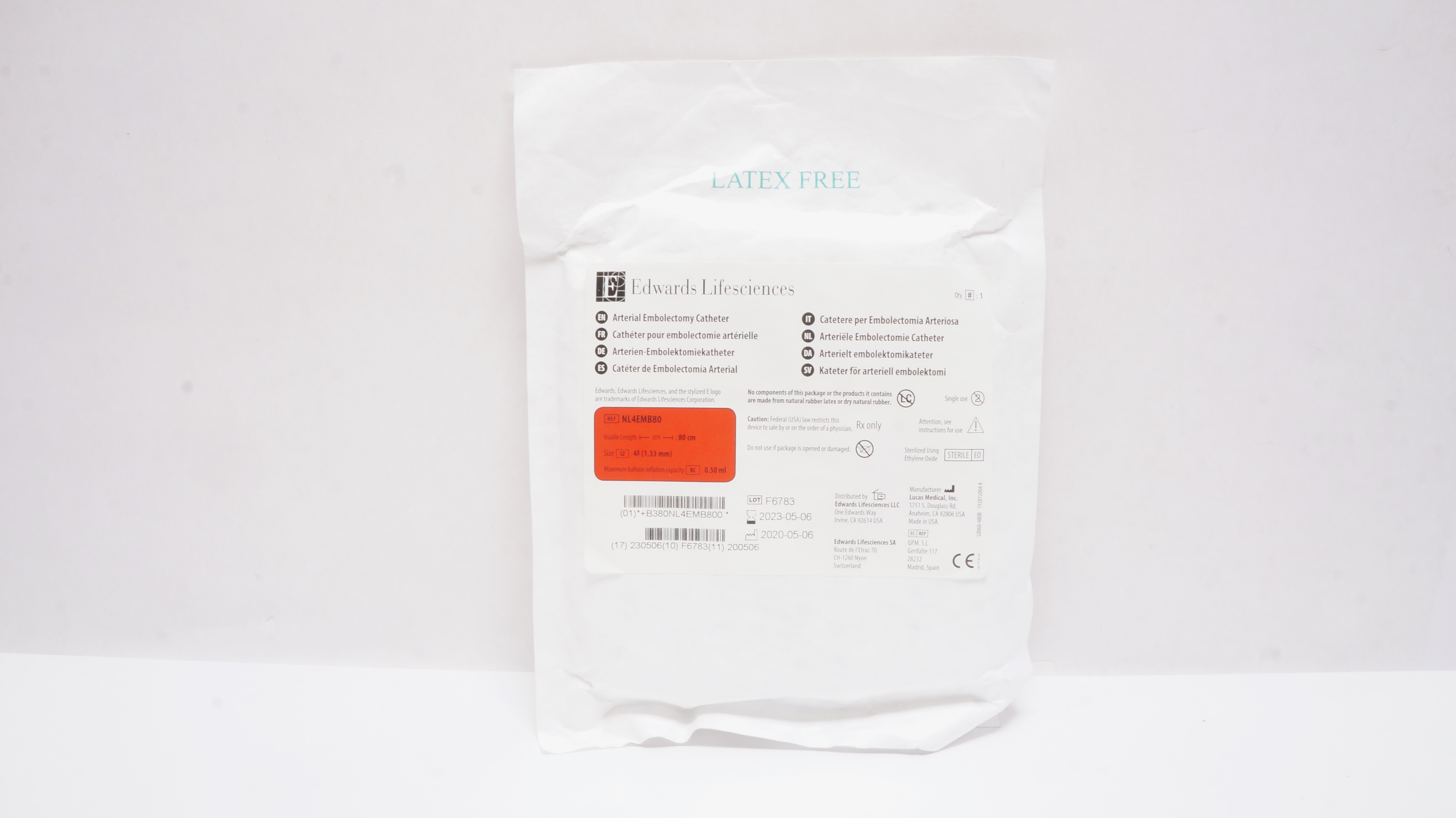 Edwards Lifesciences NL4EMB80 Arterial Embolectomy Cath. 80cm x 4F, 0.50mL (x)