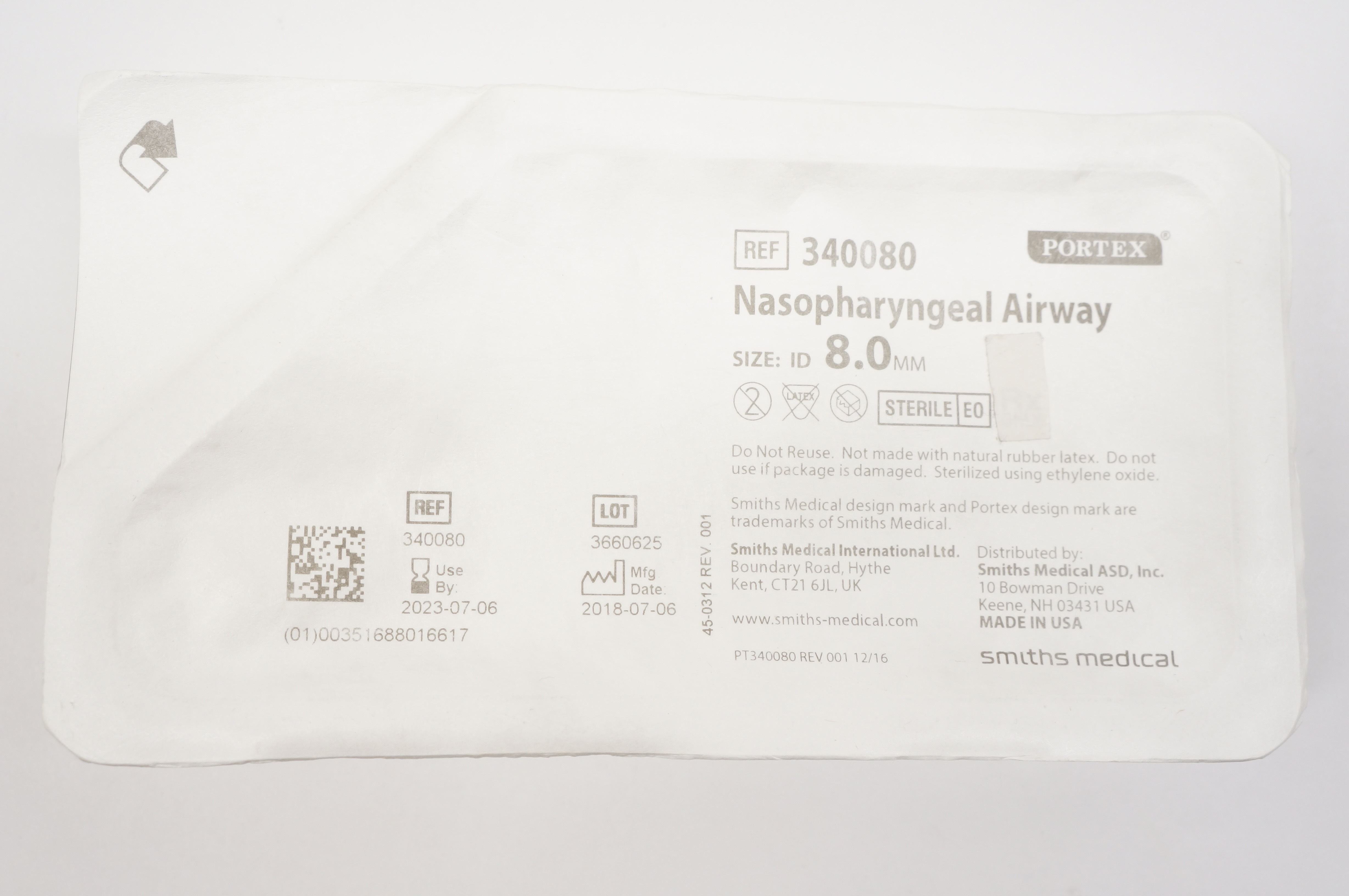Smiths Medical 340080 Portex Nasopharyngeal Airway ID 8.0mm (x)