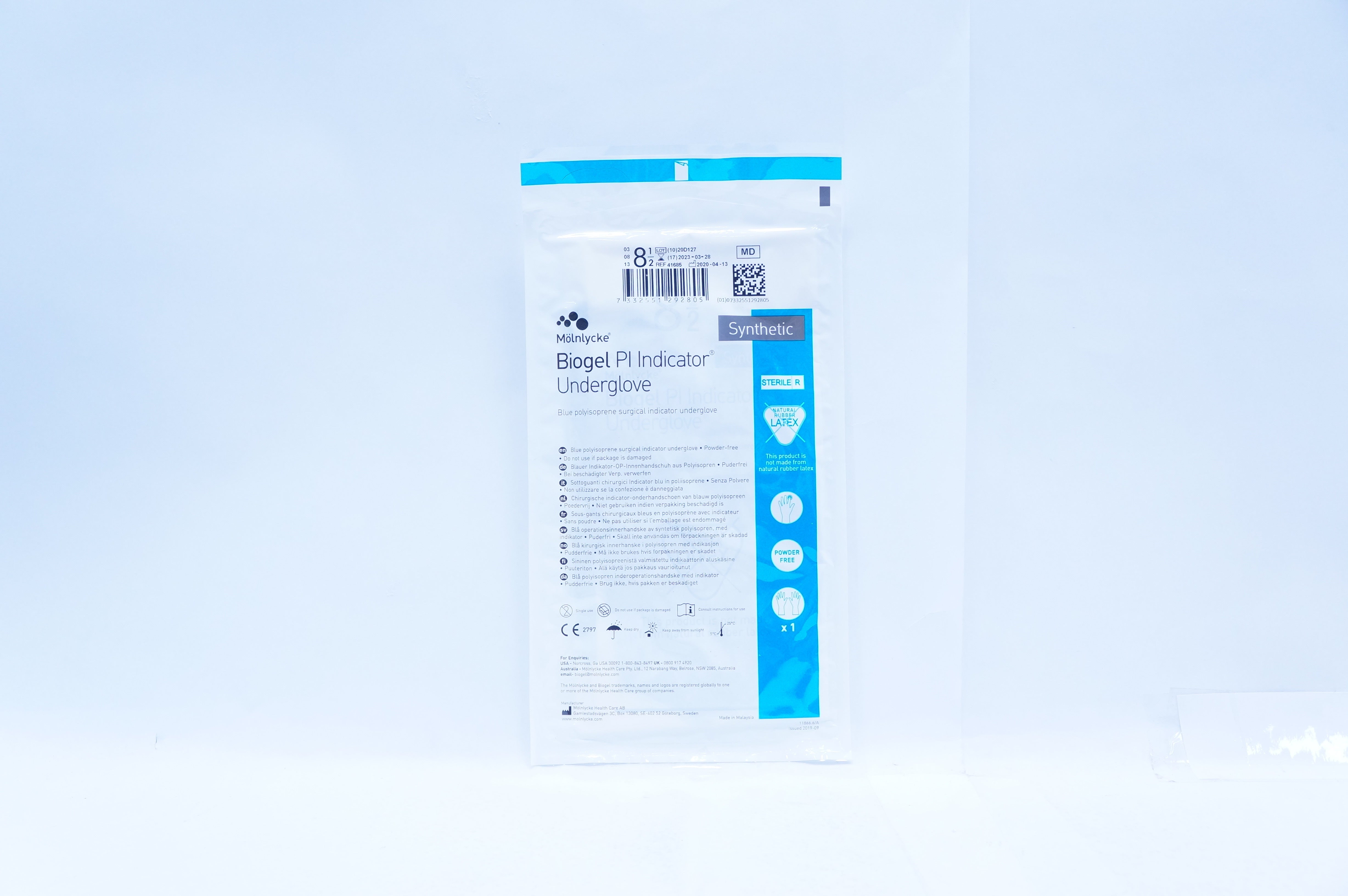 Molnlycke Health Care 41685 Biogel Pl Indicator Underglove, Size 8 1/2
