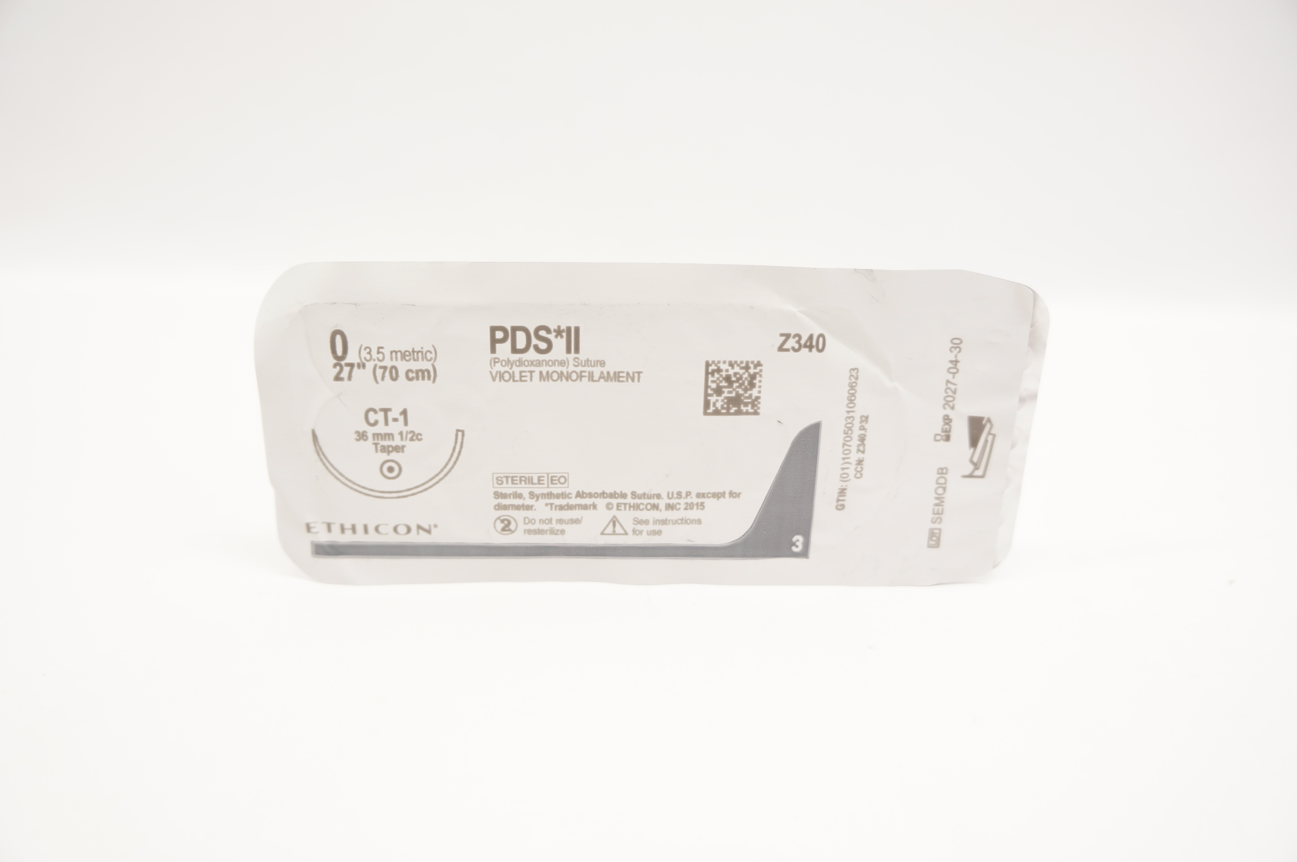 Ethicon Z340 0 PDS II Polydioxanone Stre CT-1 36mm 1/2c Taper, 27inch