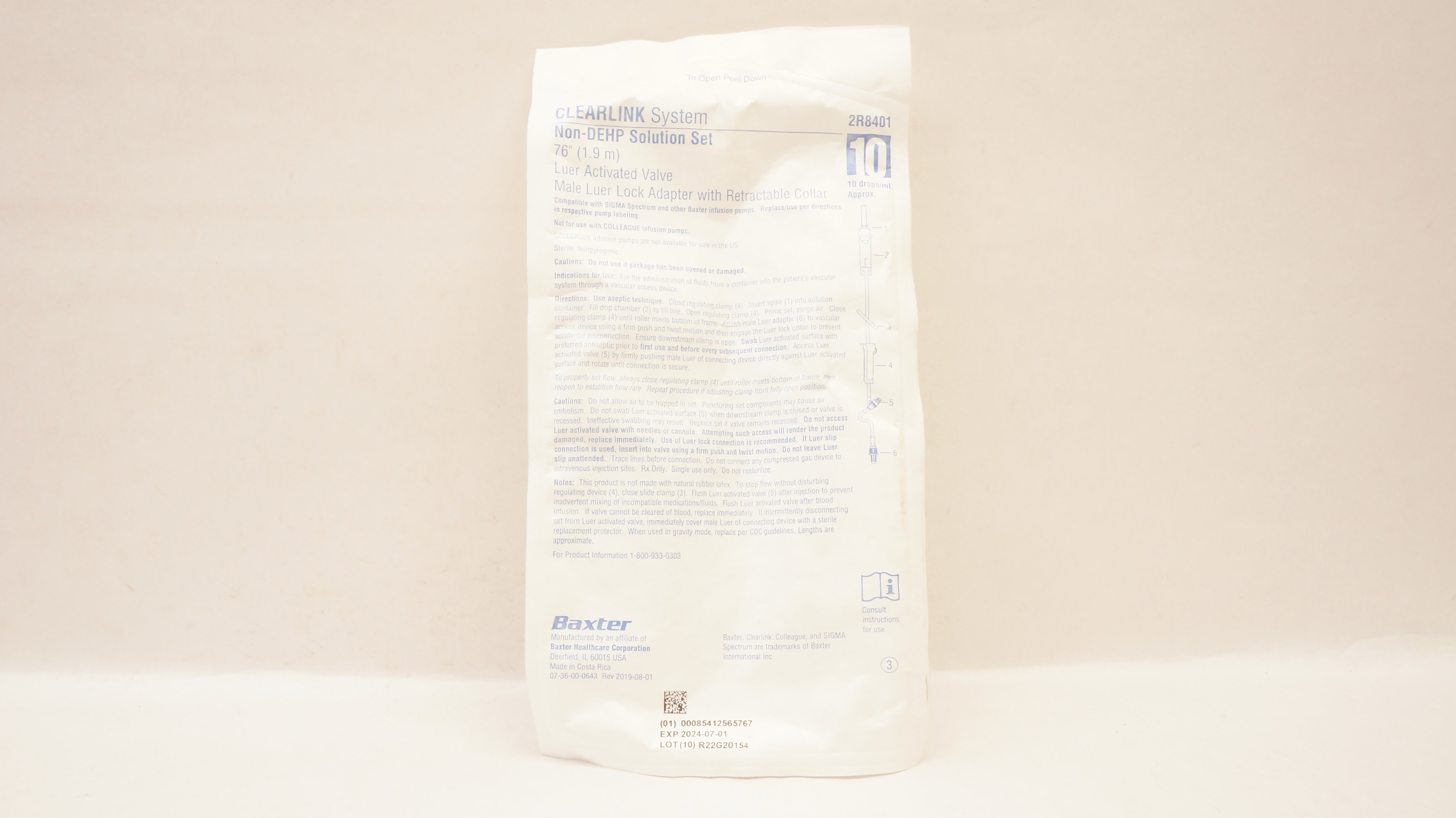 Baxter 2R8401 Cearlink System Non-Dehp Solution Set 76inch 10Drops/mL