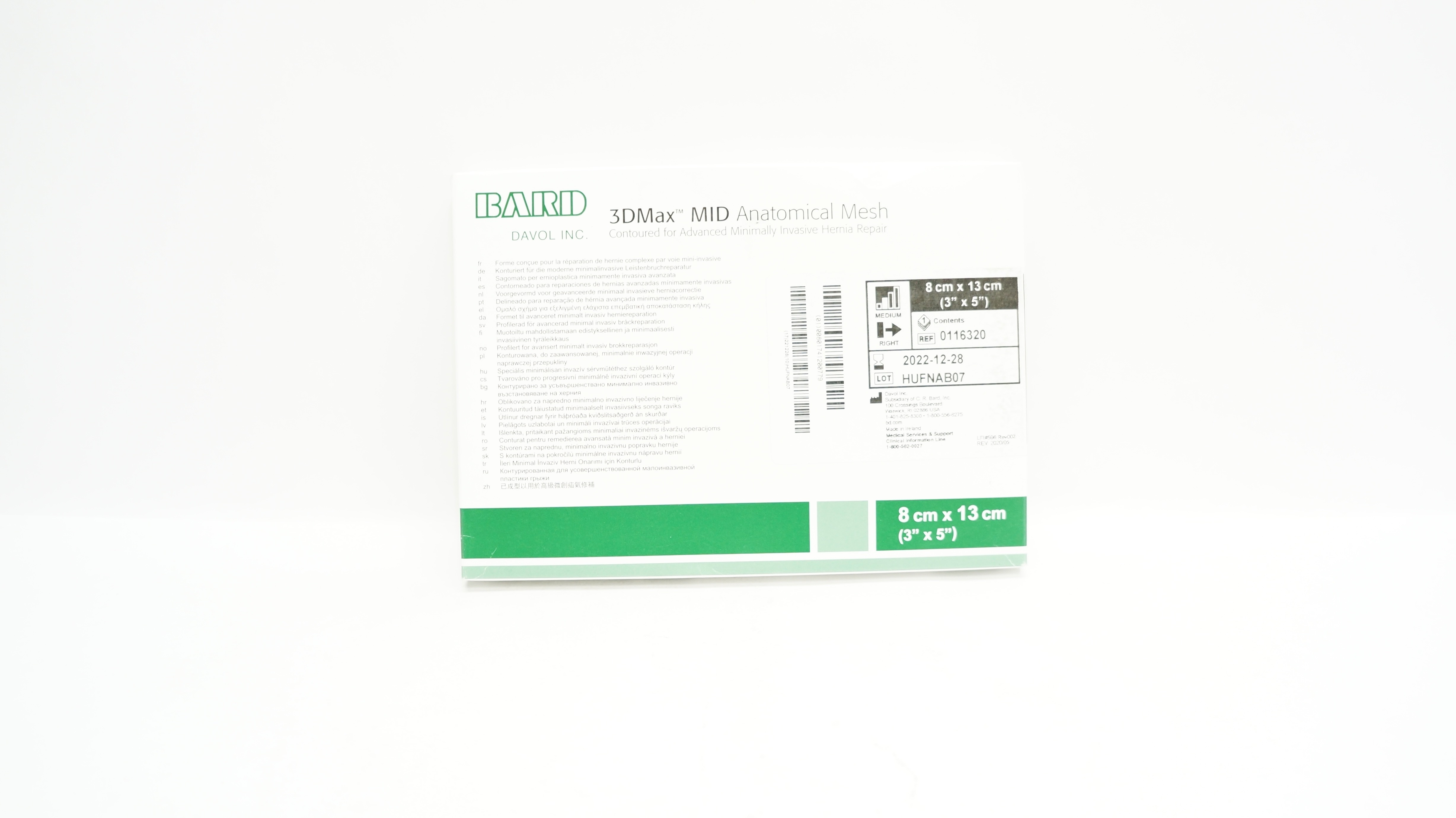 Bard 0116320 Davol 3DMax MID Anatomical Mesh 3Ib x 5In (x)