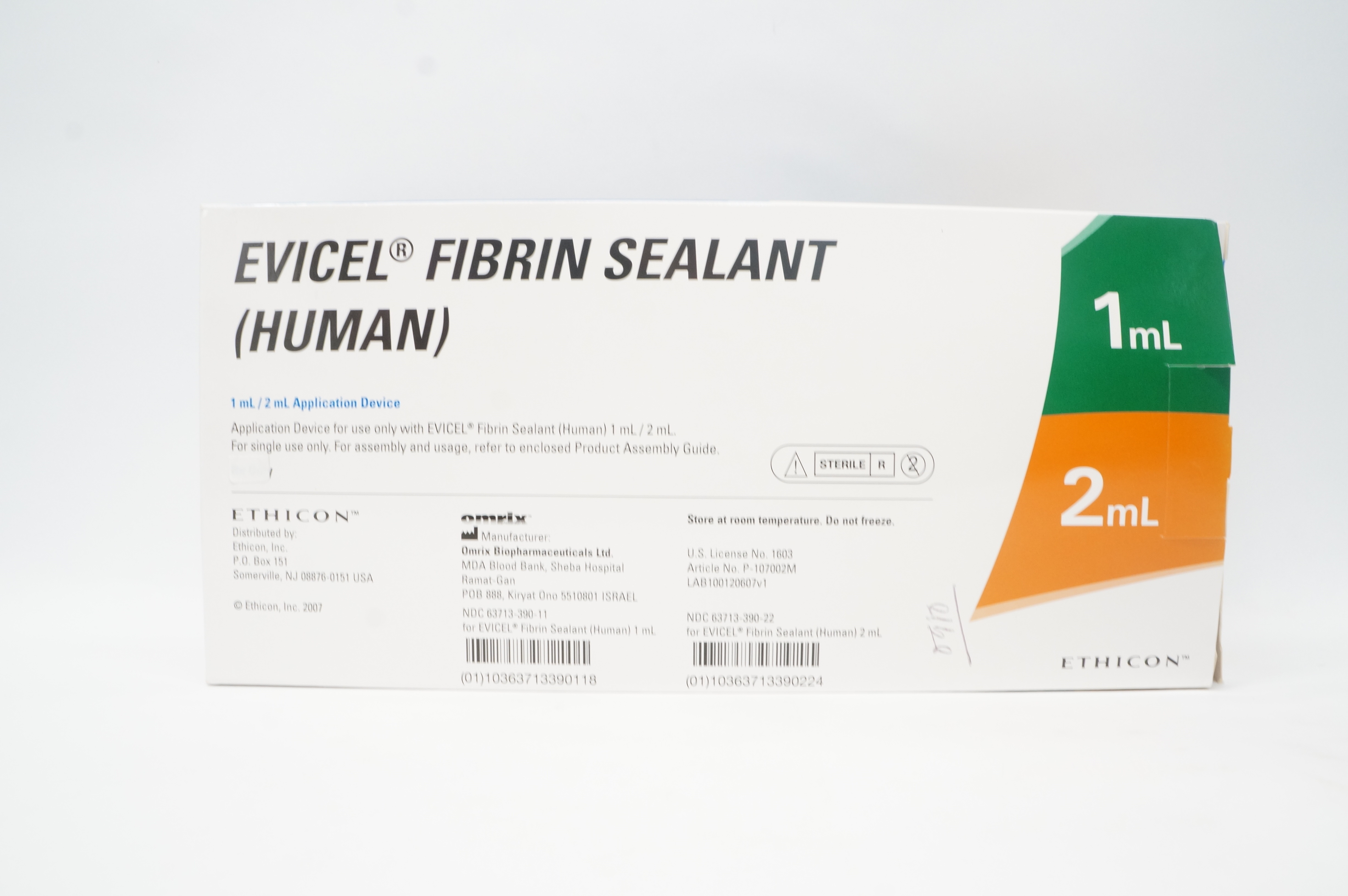 Ethicon 3901/2 Evicel Omrix Fibrin Sealant, Human 1mL/2mL Application