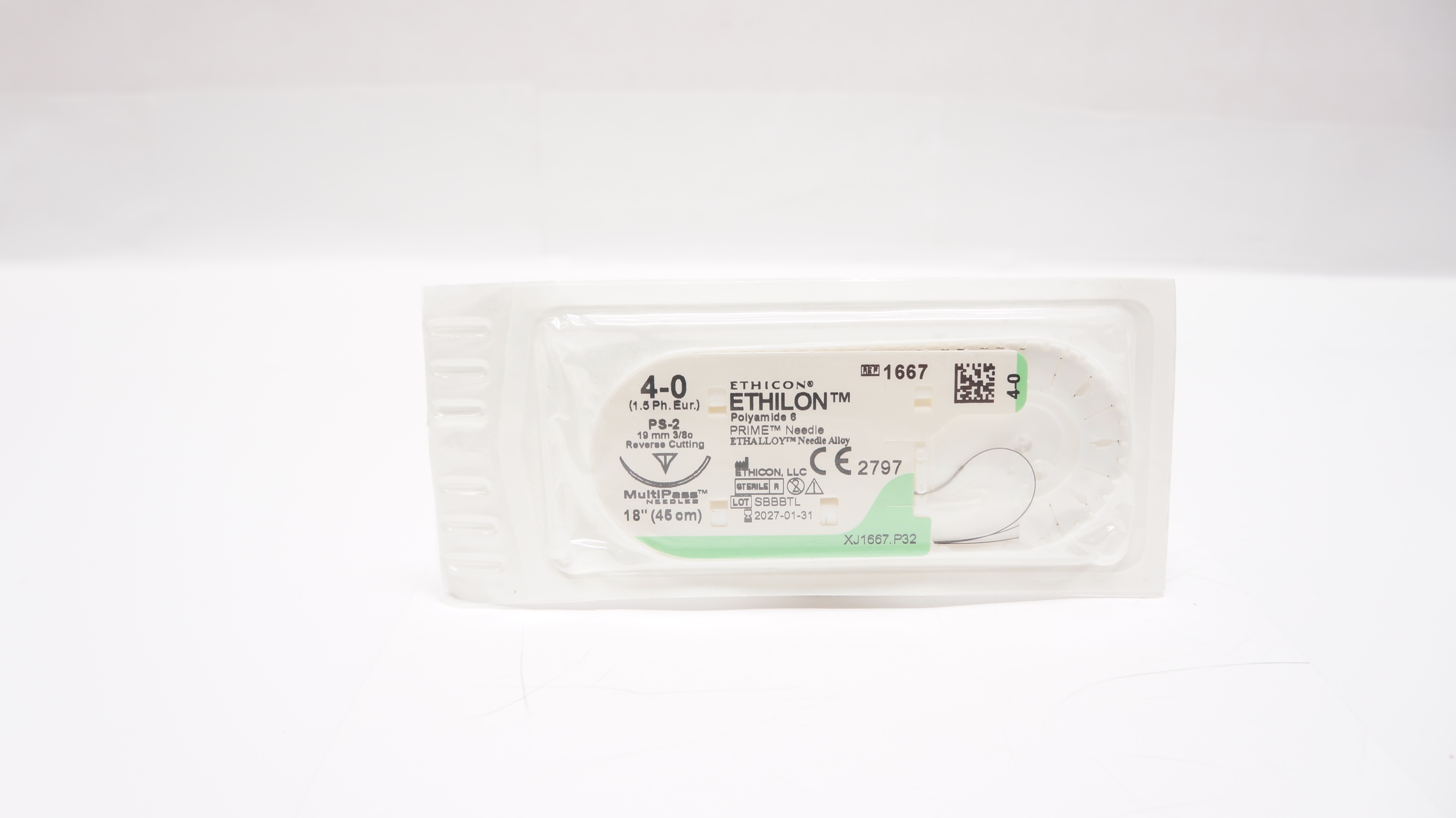 Ethicon 1667 4-0 ETHILON, PS-2, 19mm 3/8c Reverse Cutting, 18inch