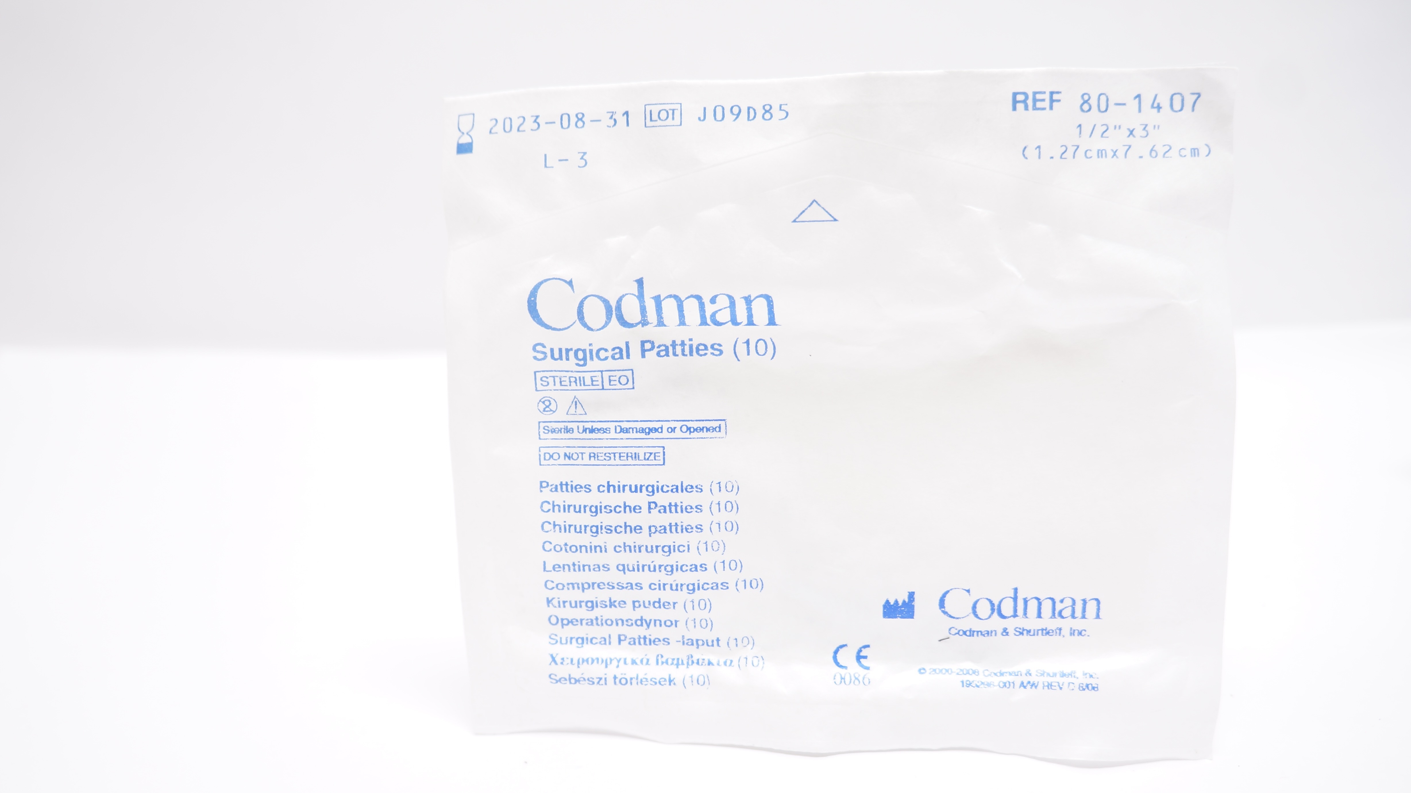 Codman 80-1407 Surgical Patties 1/2inch x 3inch (x) - Pack of 10