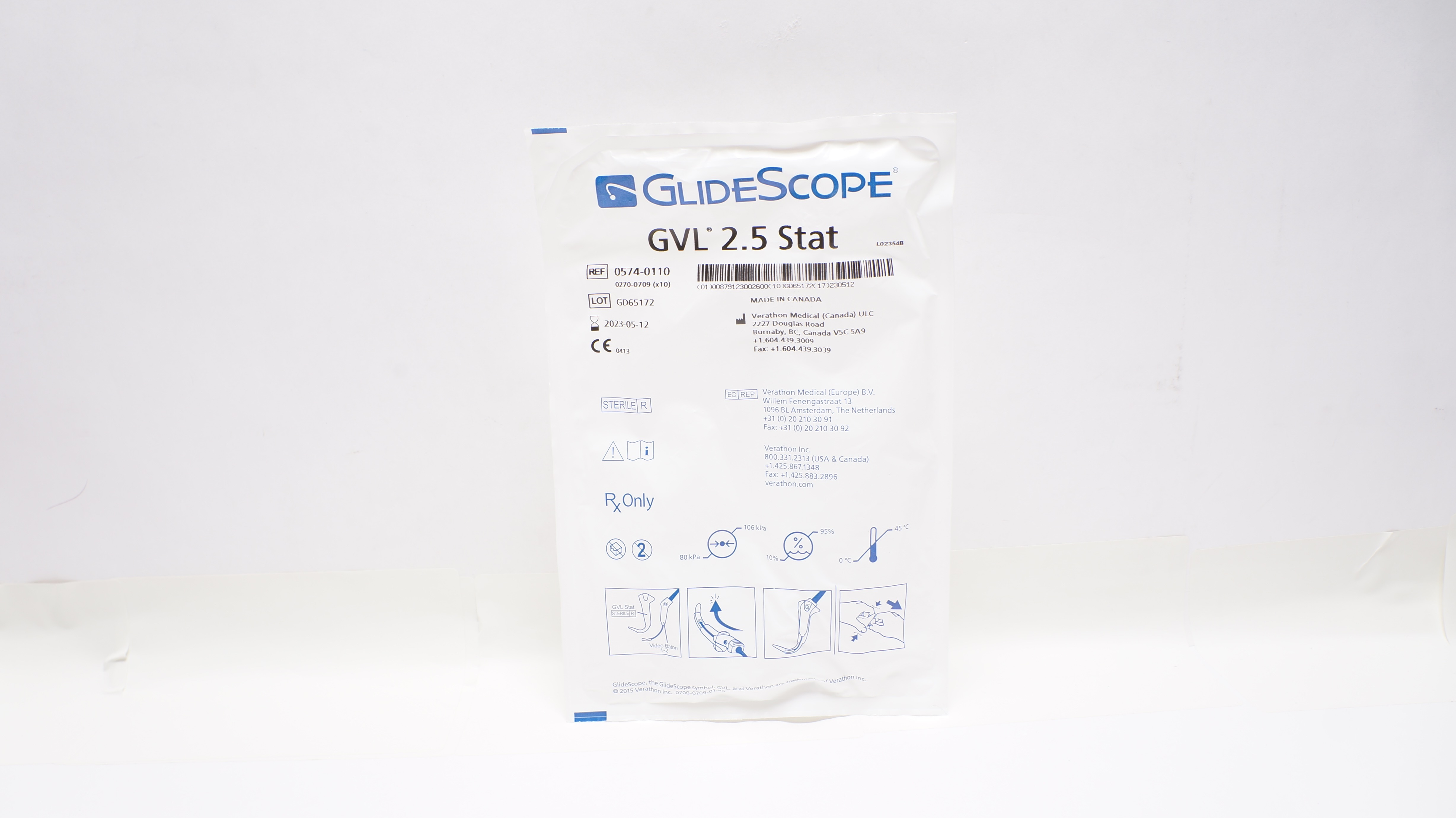 Verathon 0574-0110 GlideScope GVL 2.5 Stat Video Laryngoscope (x)