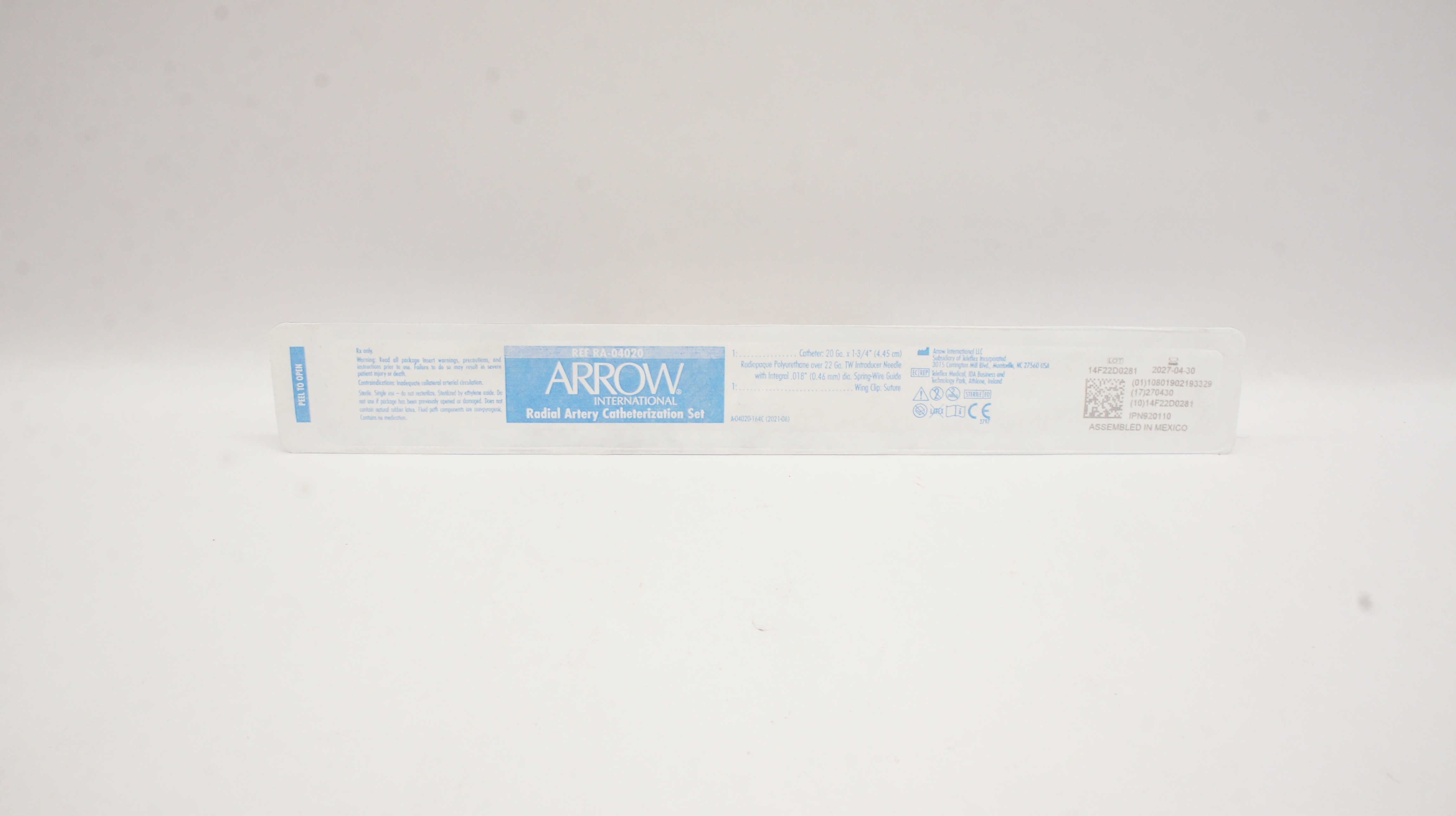 Arrow RA-04020 Radial Artery Catheterization Set 20Ga x 1-3/4 inch