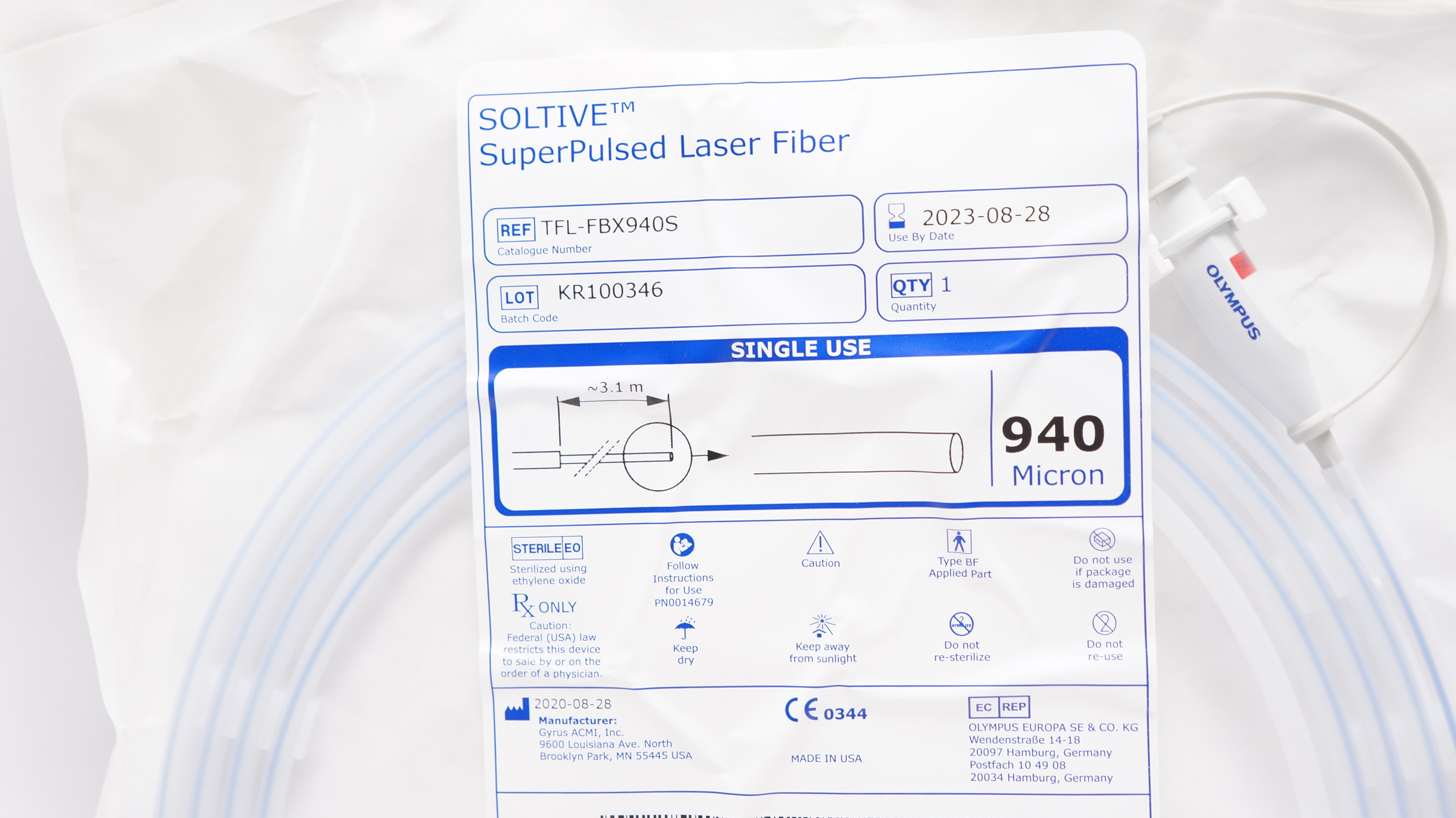Gyrus ACMI TFL-FBX940S Olympus Soltive SuperPulsed Laser Fiber 940Micron 3.1m(x)
