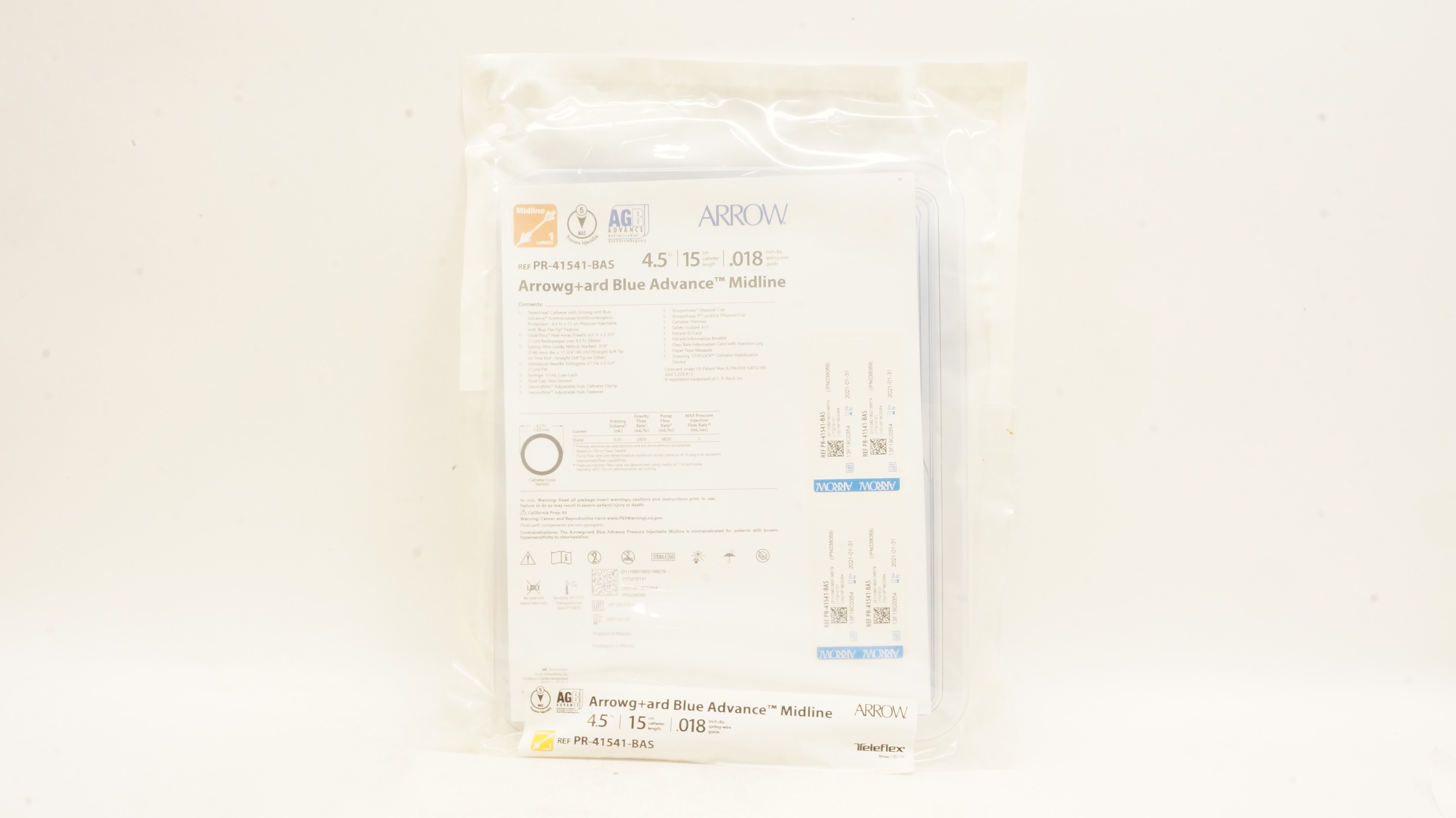 Arrow PR-41541-BAS Arrowg+ard Blue Advance Midline 4.5Fr x 15cm x .018inch (x)