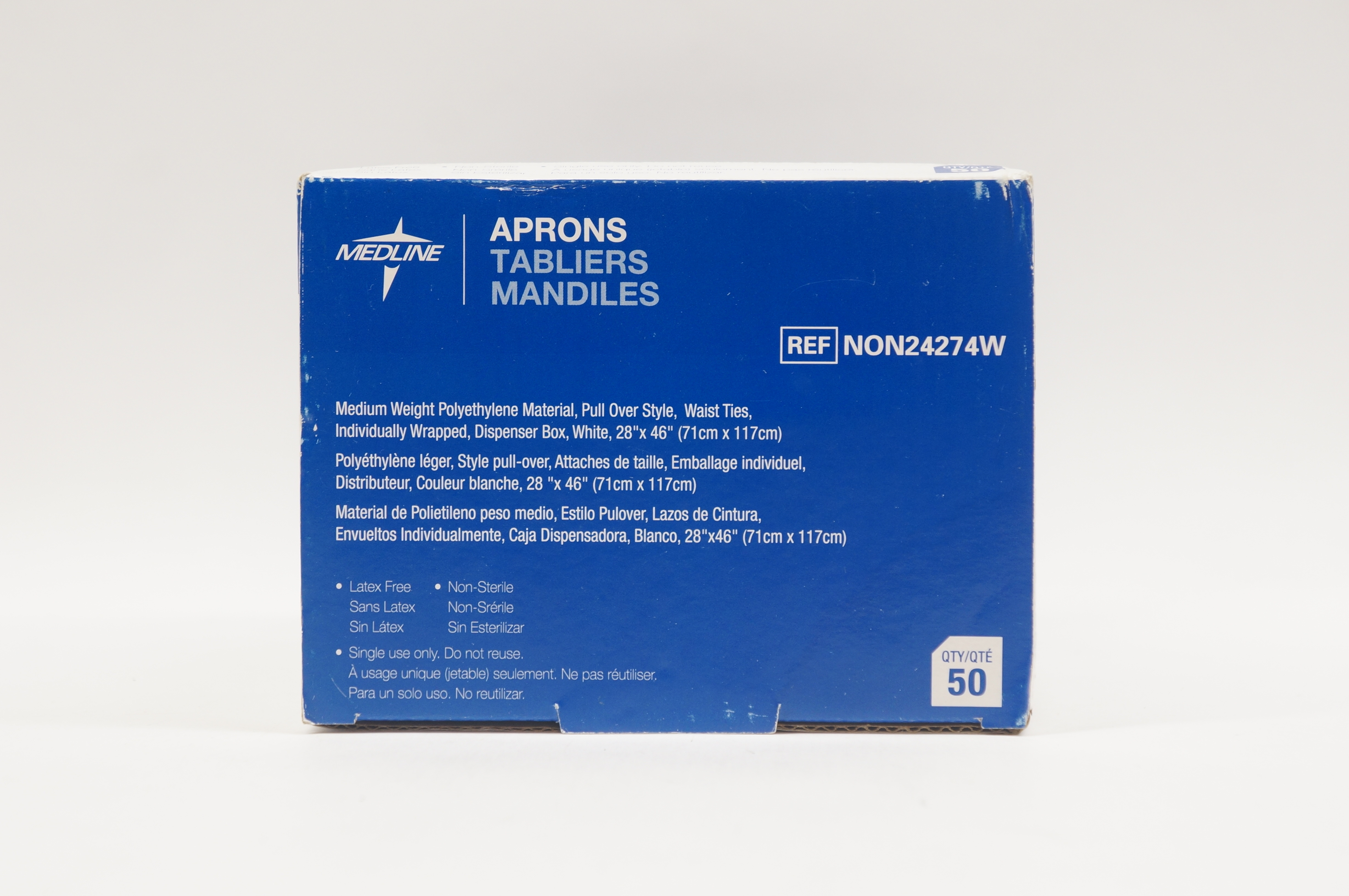 Medline NON24274W Aprons Medium Weight Polyethylene 28 x 46inch - Box of 50