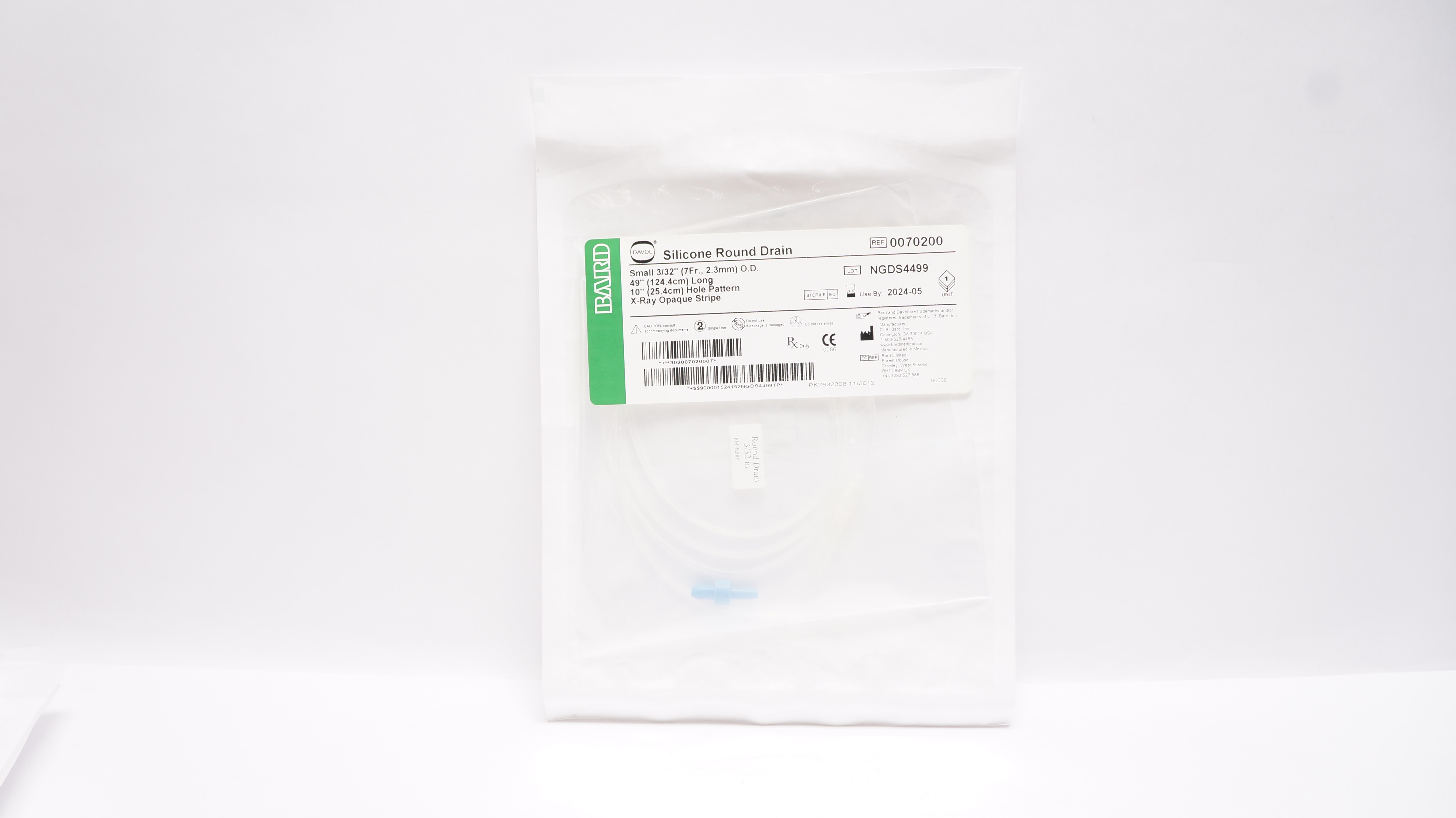 Bard 0070200 Davol Silicone Round Drain Small 3/32inch x 49inch x 10inch