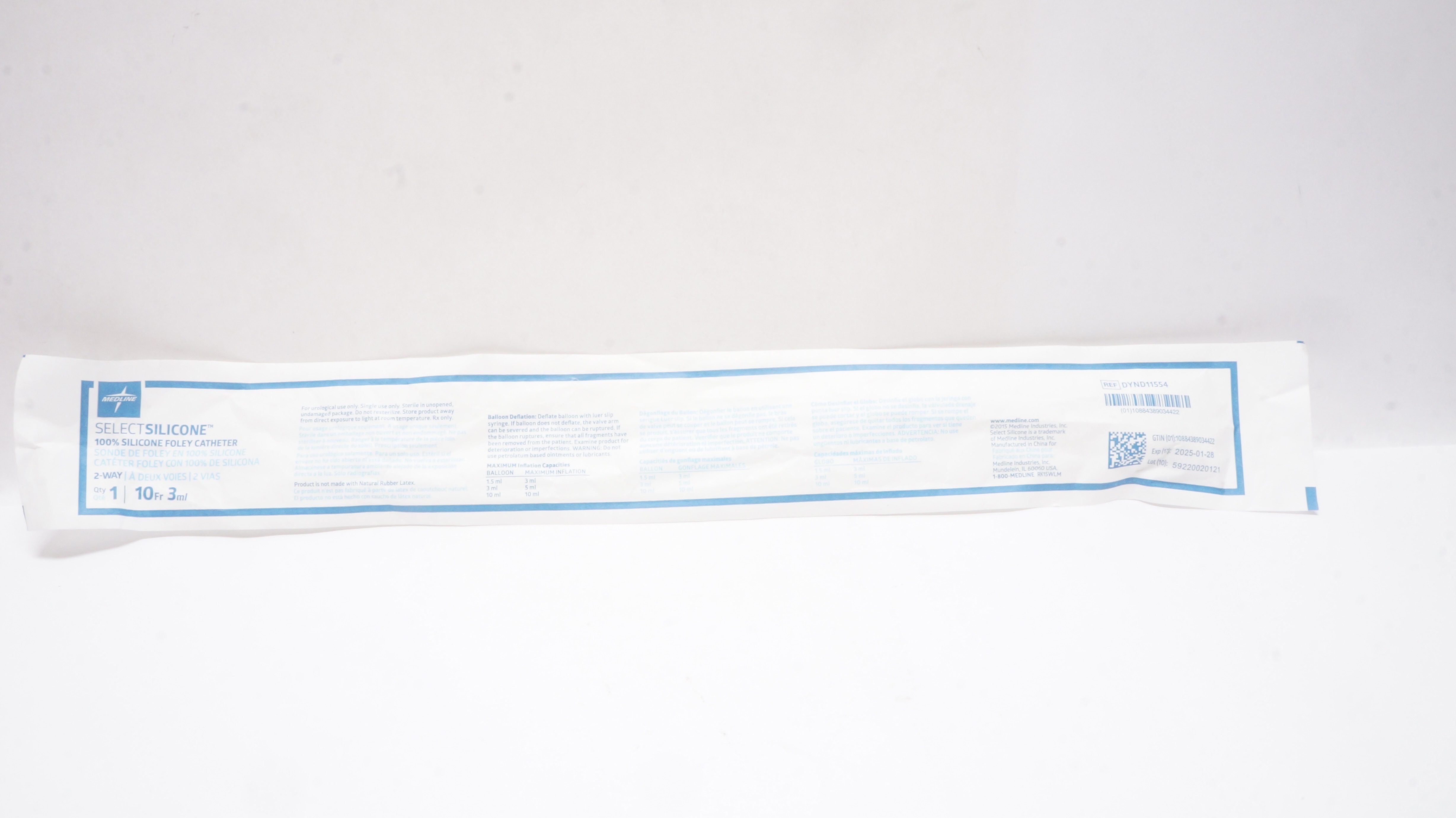 Medline DYND11554 Select Silicone 100% Foley Cath. 10Fr x 3mL