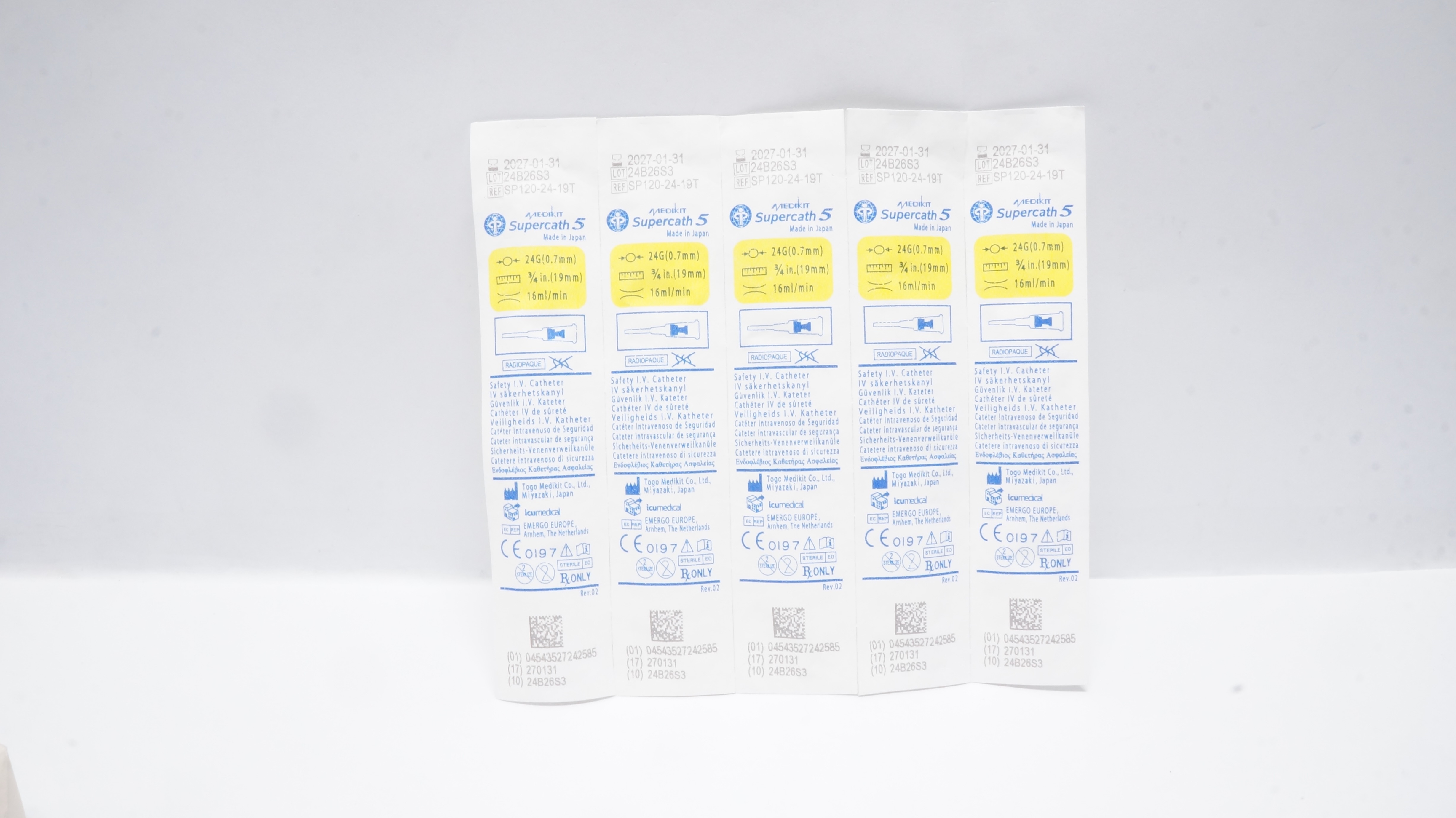 ICU Medical SP120-24-19T Supercath 5 Safety IV Cath. 24G x 3/4inch - Lot of 5