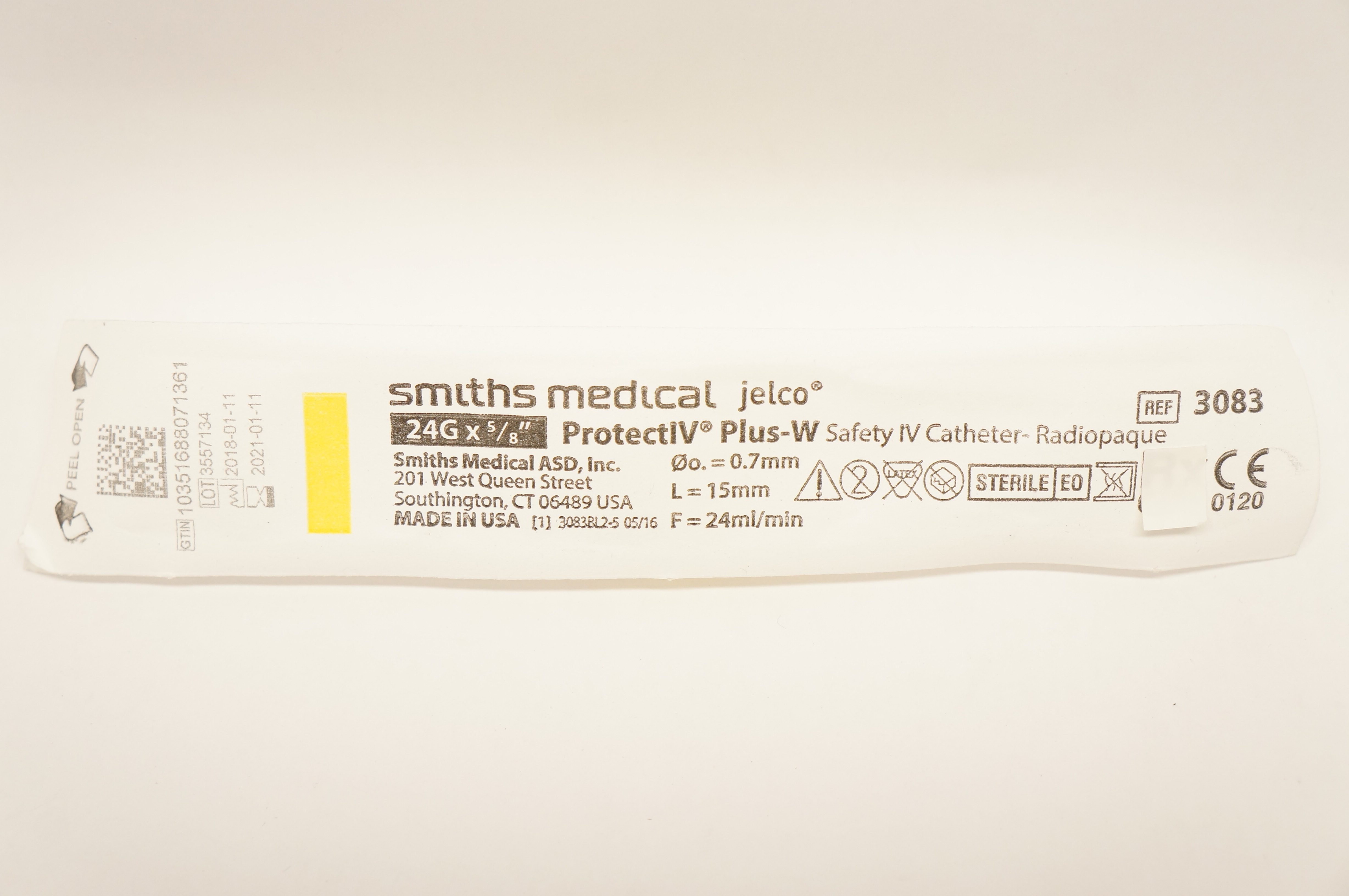 Smiths Medical 3083 Jelco Protect IV Plus-W Safety IV Cath. 24G x 5/8 inch (x)