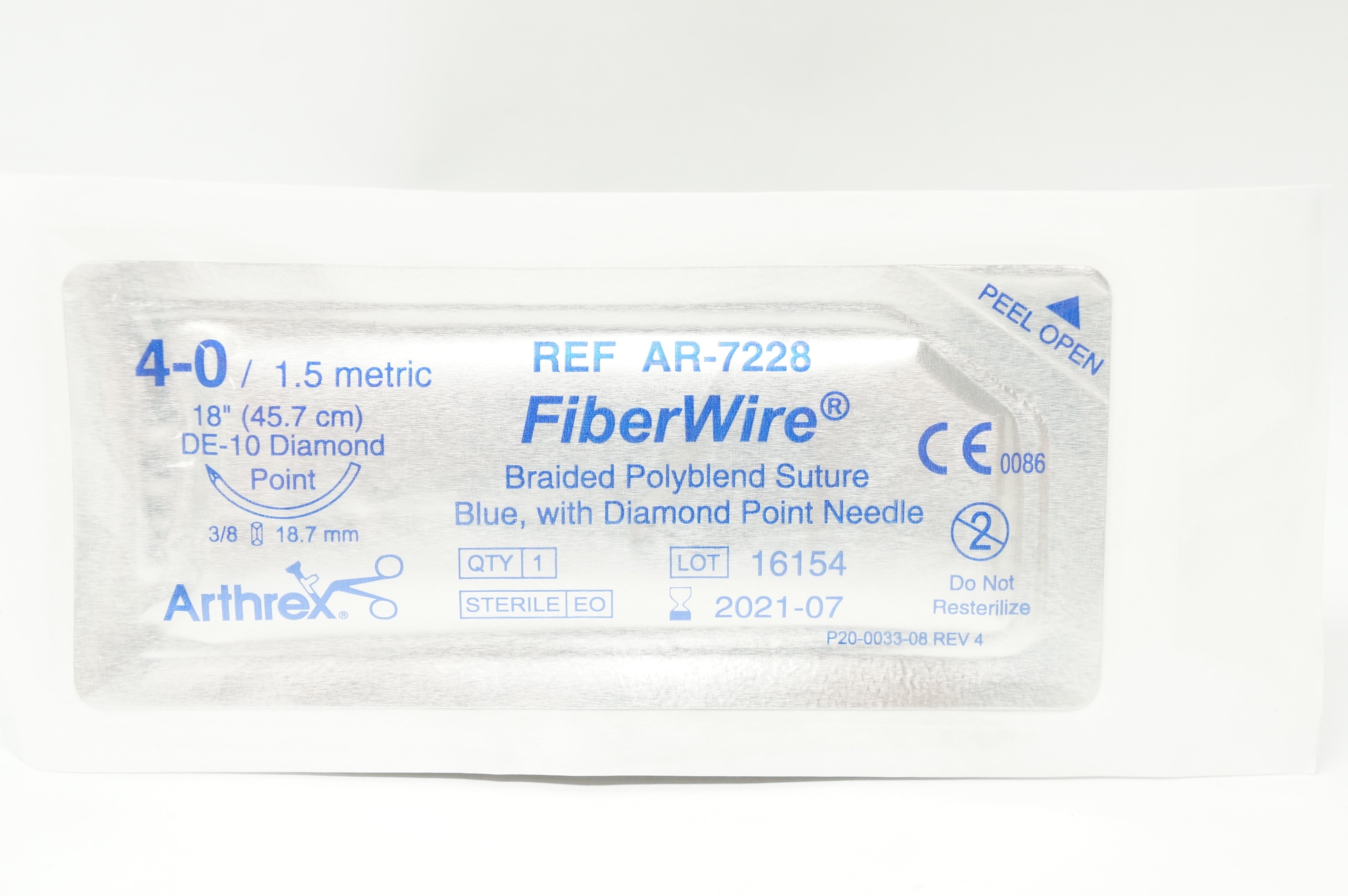 Arthrex AR-7228 4-0 FiberWire Stre DE 10 Diamond Point 3/8 18.7 mm, 18 ...