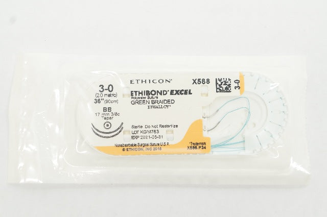 Ethicon X588 3-0 Ethibond Excel Polyester Stre BB, 17mm 3/8c Taper, 36In (x)