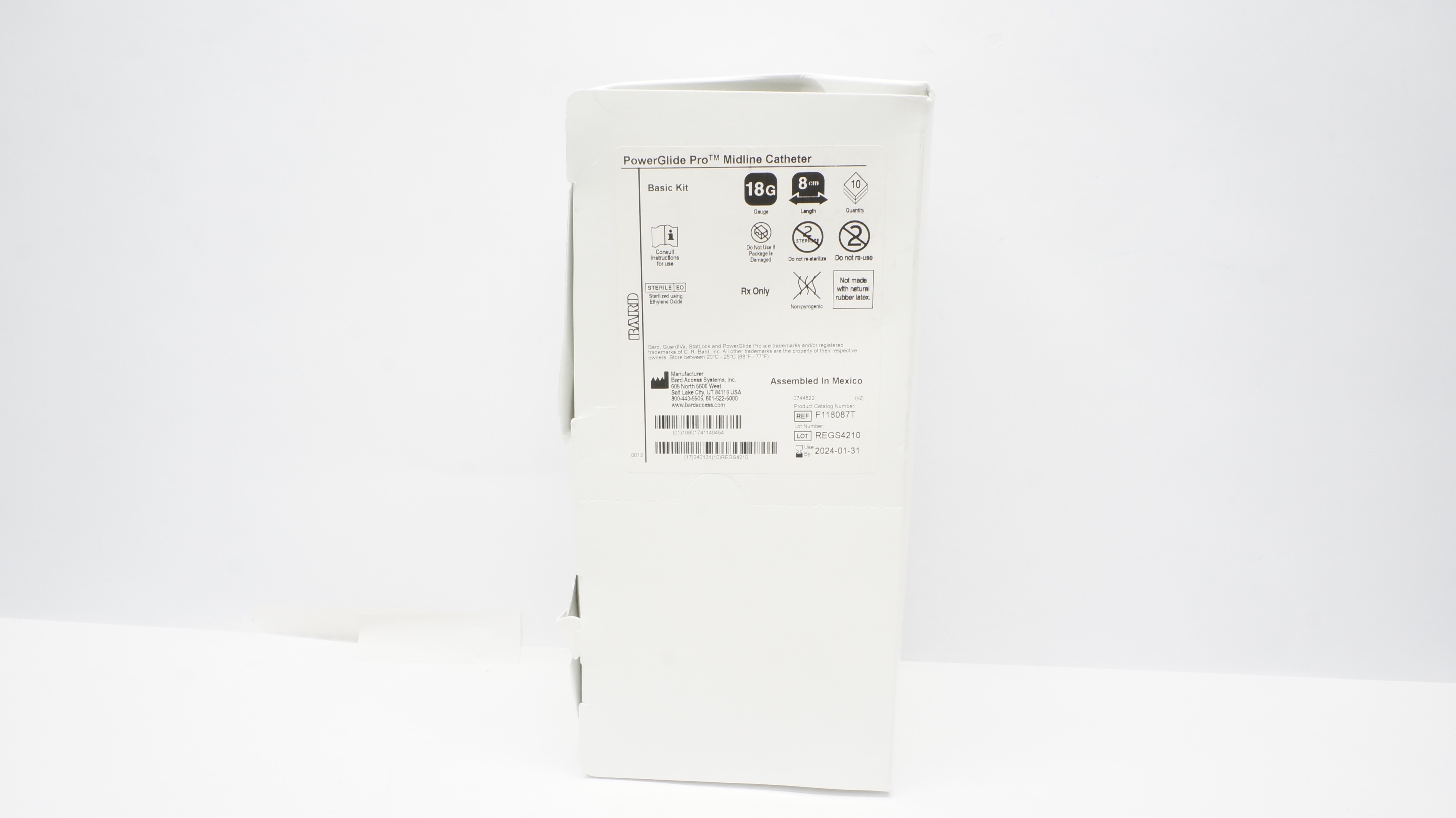 Bard F118087T PowerGlide Pro Midline Cath. Basic Kit 18G x 8cm - Box of 10 (x)