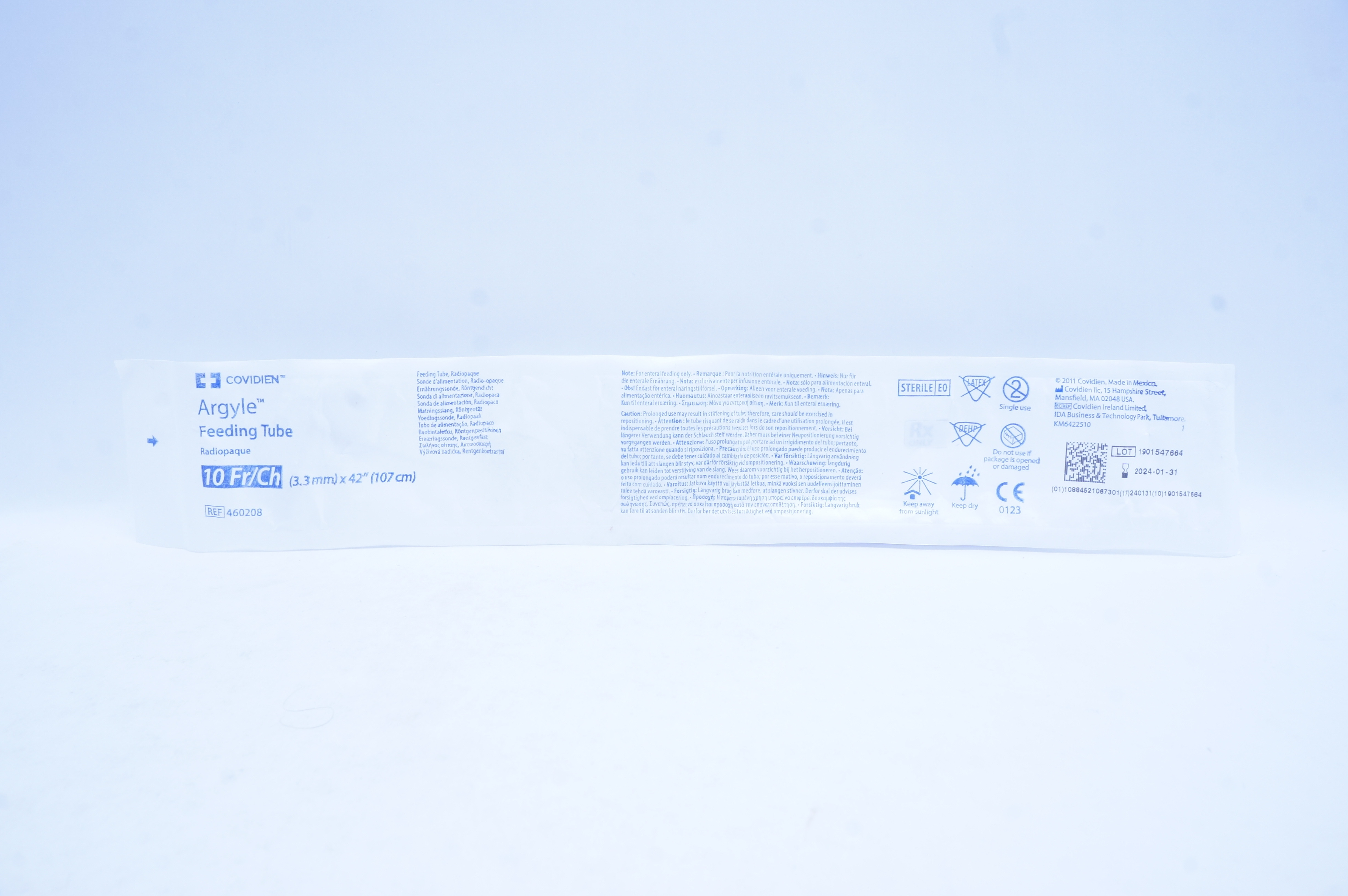 Covidien 460208 Argyle Feeding Tube Radiopaque 10Fr/Ch x 42 inch (x)