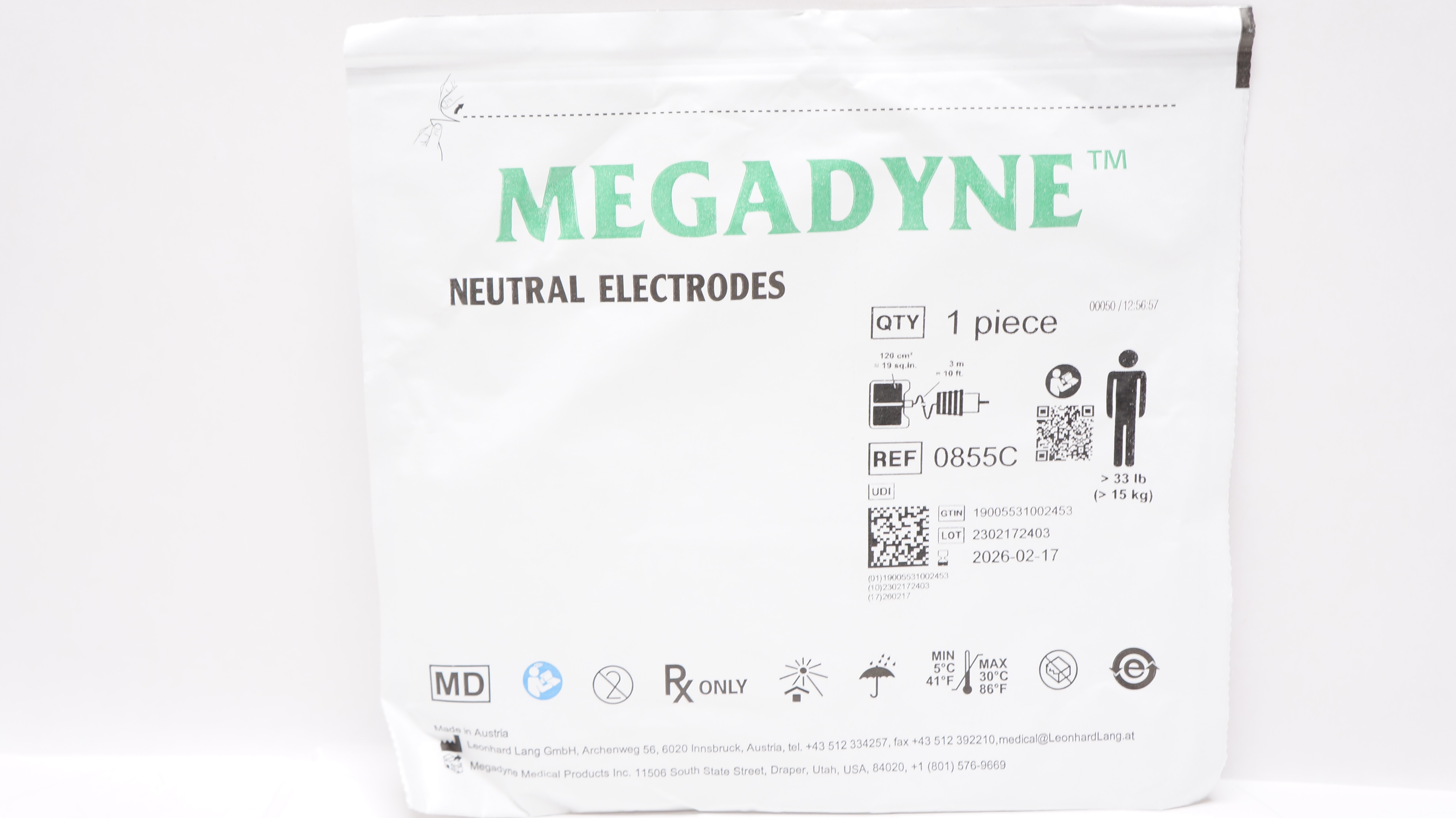 Megadyne 0855C Electrosurgical Patient Return Electrodes >33 Ib